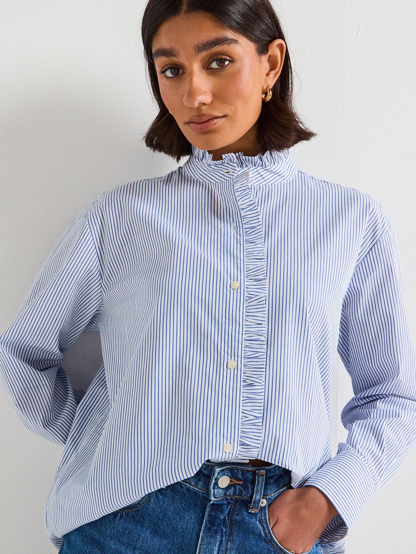 Tommy Hilfiger Poplin Ruffle Tailored Shirt - Blue