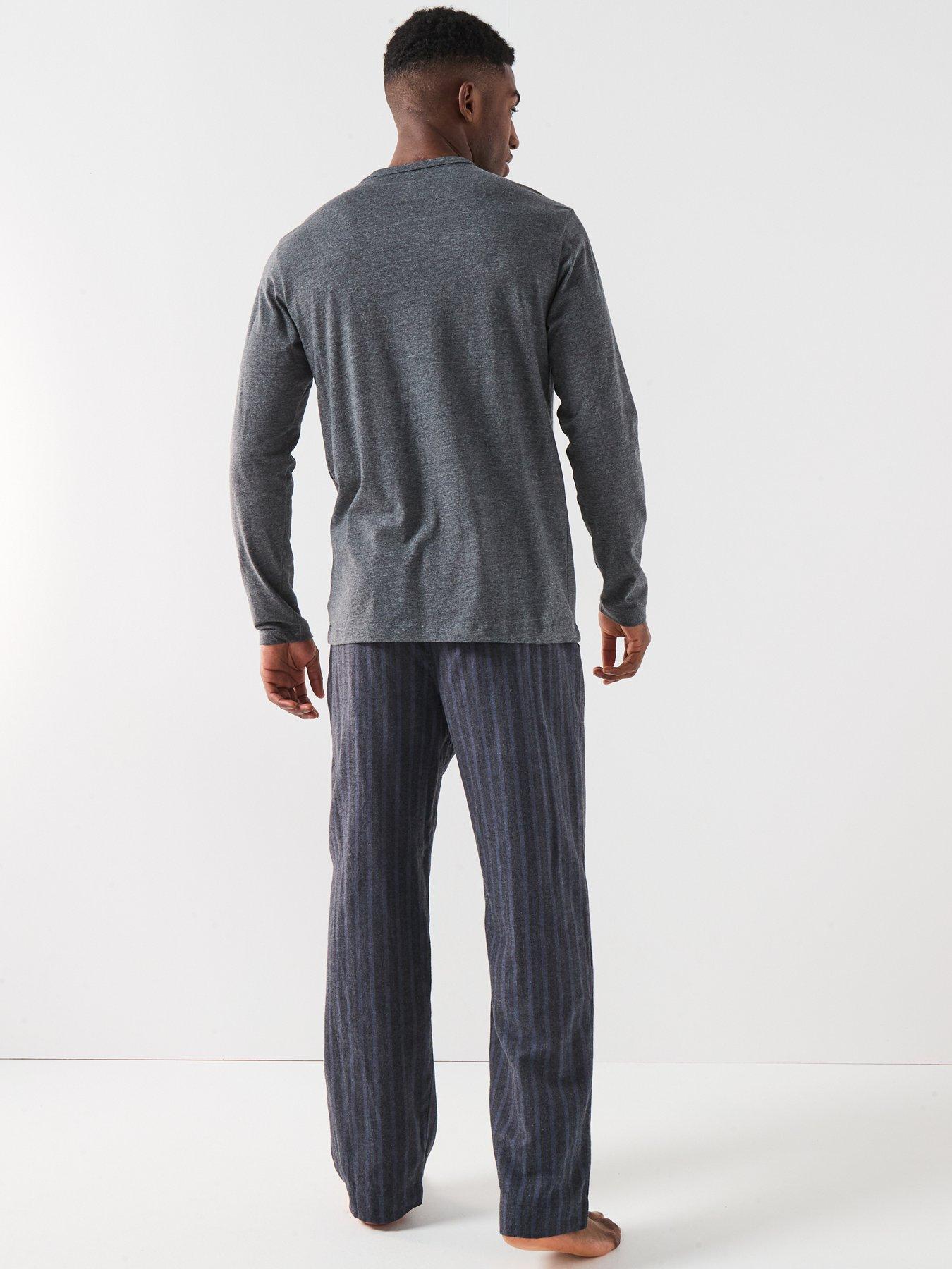 Image 2 of 6 of Calvin Klein Loungewear Long Sleeve T-Shirt Striped Pyjama Set - Grey
