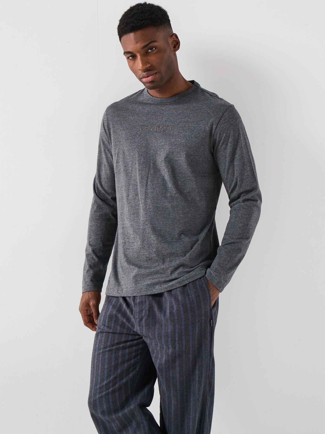 Image 3 of 6 of Calvin Klein Loungewear Long Sleeve T-Shirt Striped Pyjama Set - Grey