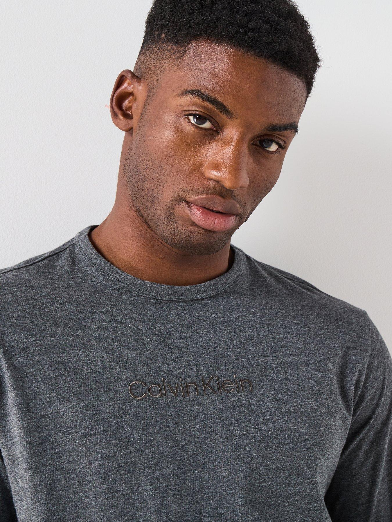 Image 4 of 6 of Calvin Klein Loungewear Long Sleeve T-Shirt Striped Pyjama Set - Grey