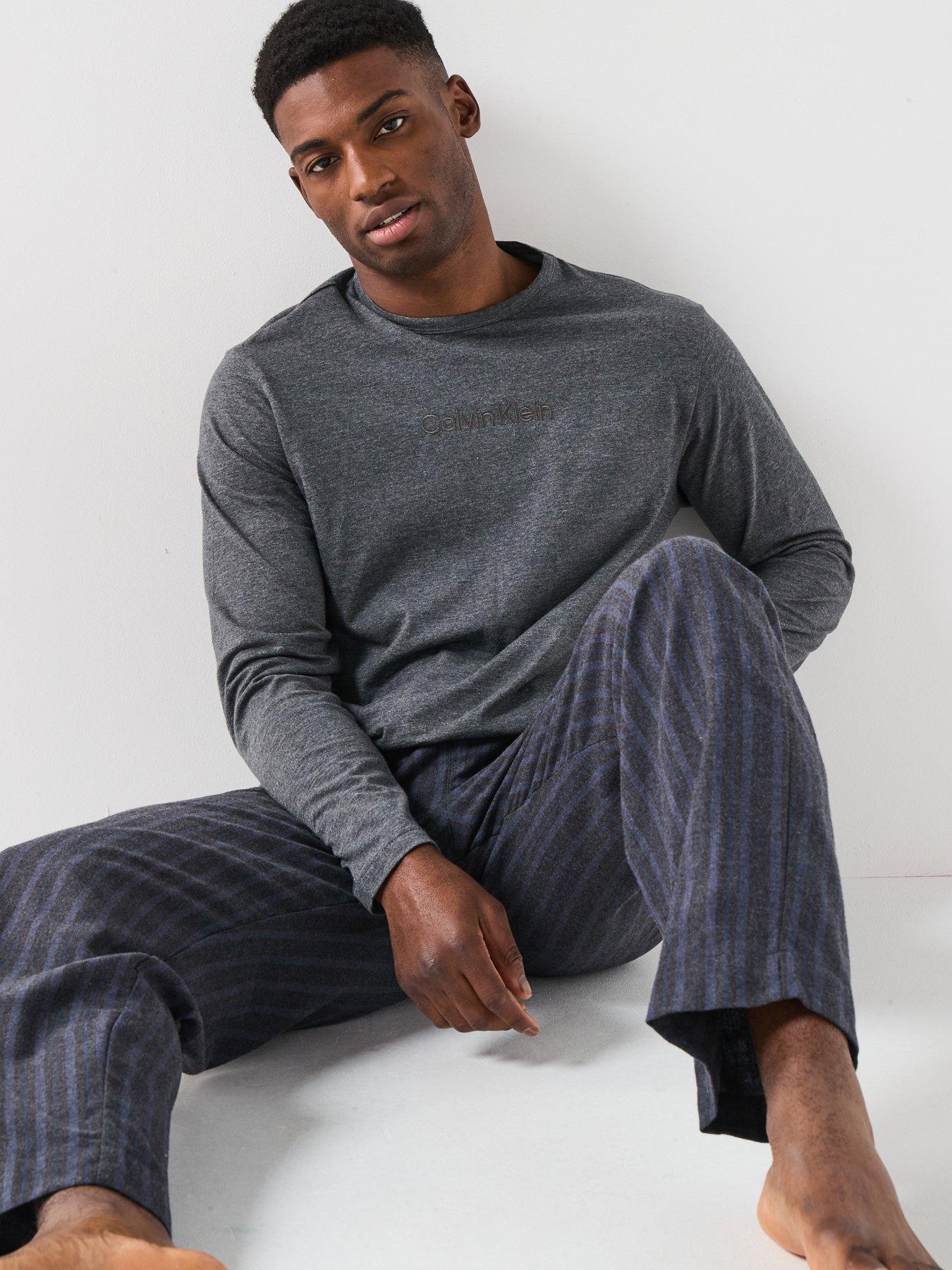Image 5 of 6 of Calvin Klein Loungewear Long Sleeve T-Shirt Striped Pyjama Set - Grey