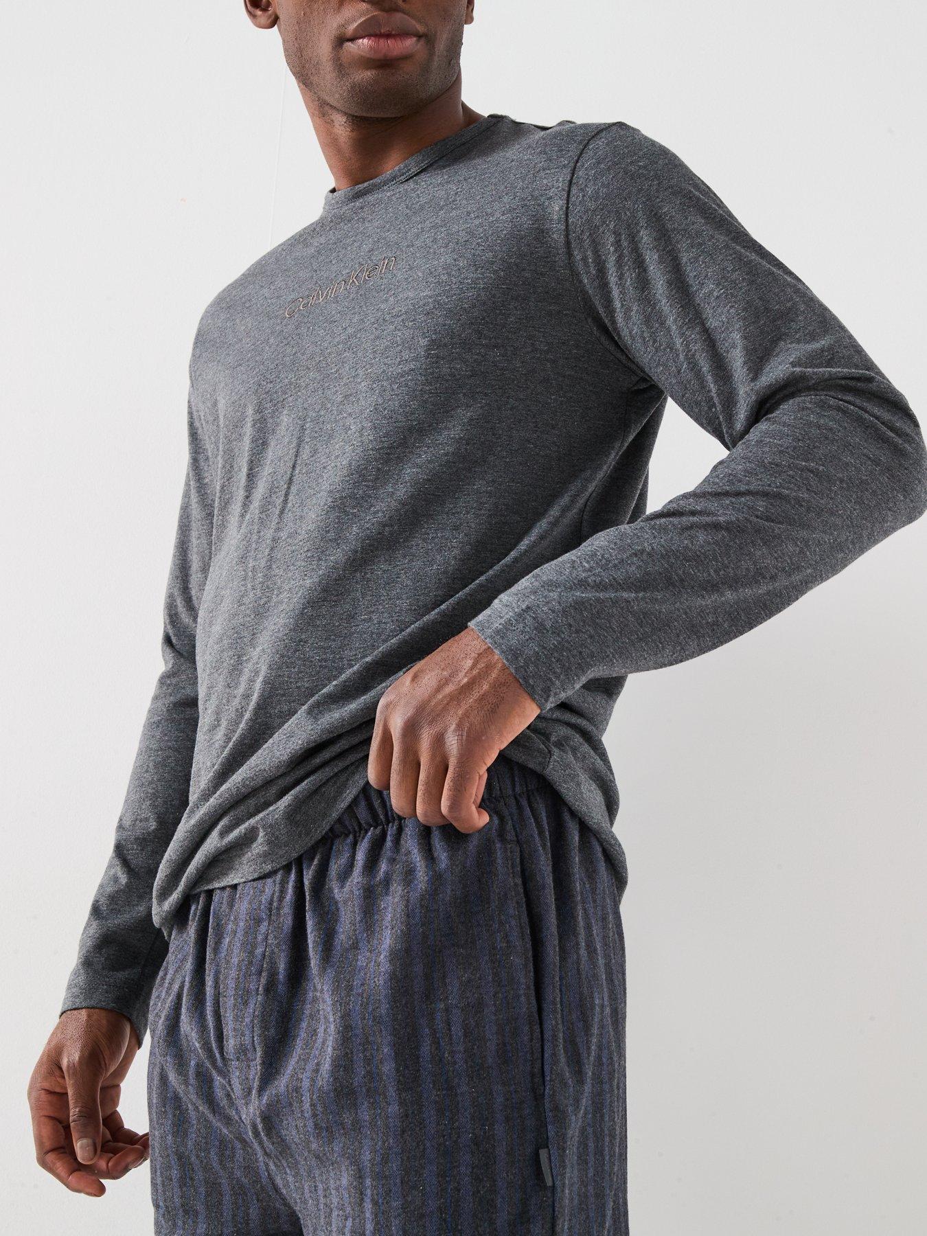 Image 6 of 6 of Calvin Klein Loungewear Long Sleeve T-Shirt Striped Pyjama Set - Grey