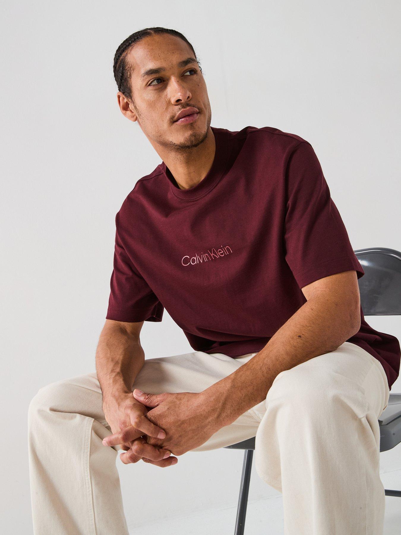 front image of calvin-klein-standard-logo-t-shirt-brown