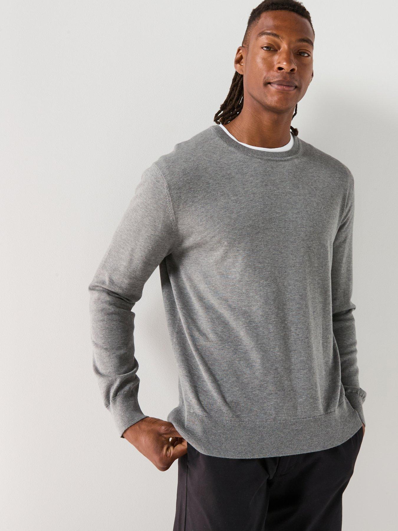 undefined Supima Cotton Crew Neck Knitted Jumper - Grey