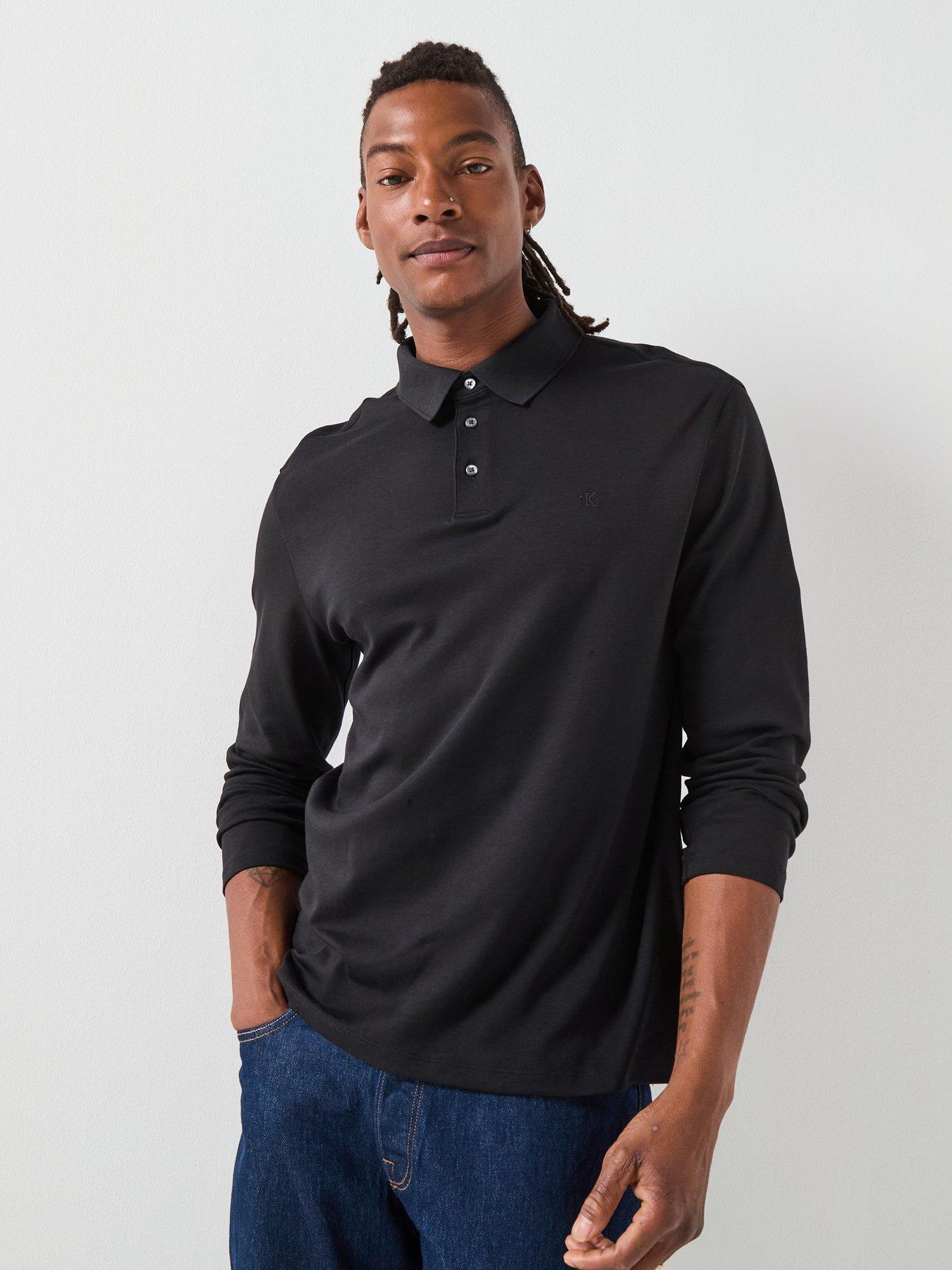 Calvin Klein Long Sleeve Supima Cotton Solid Polo Shirt - Black