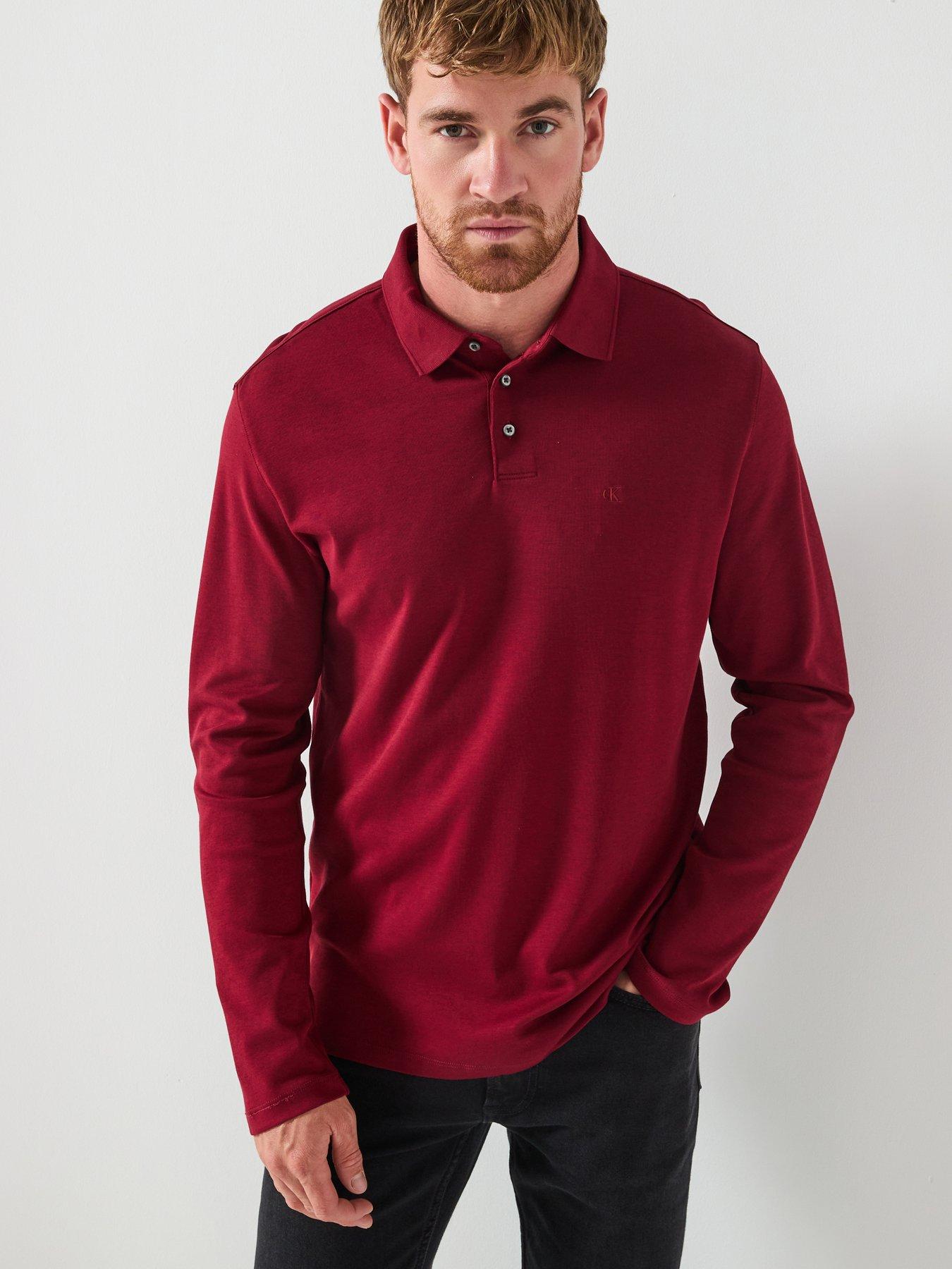 undefined Calvin Klein Long Sleeve Supima Cotton Solid Polo Shirt - Dark Red