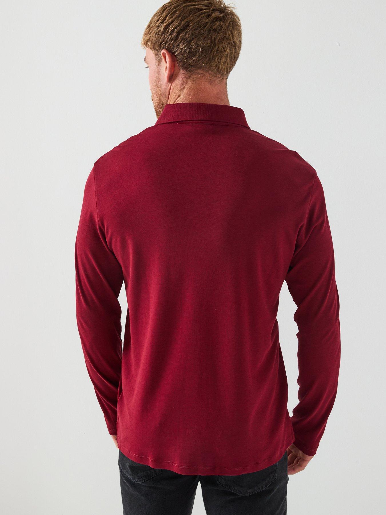Image 2 of 5 of Calvin Klein Long Sleeve Supima Cotton Solid Polo Shirt - Dark Red