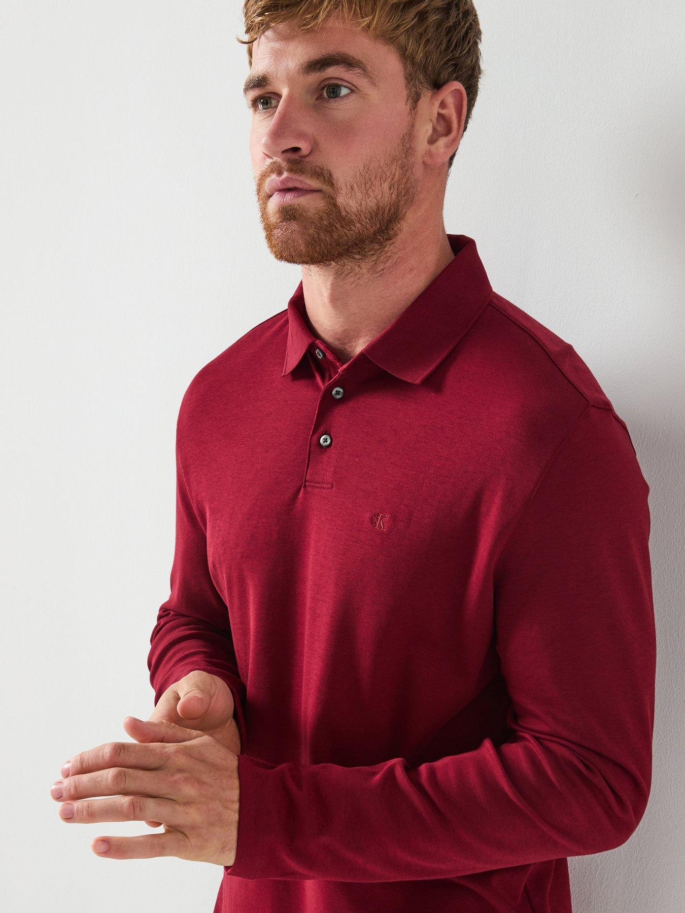 Image 4 of 5 of Calvin Klein Long Sleeve Supima Cotton Solid Polo Shirt - Dark Red