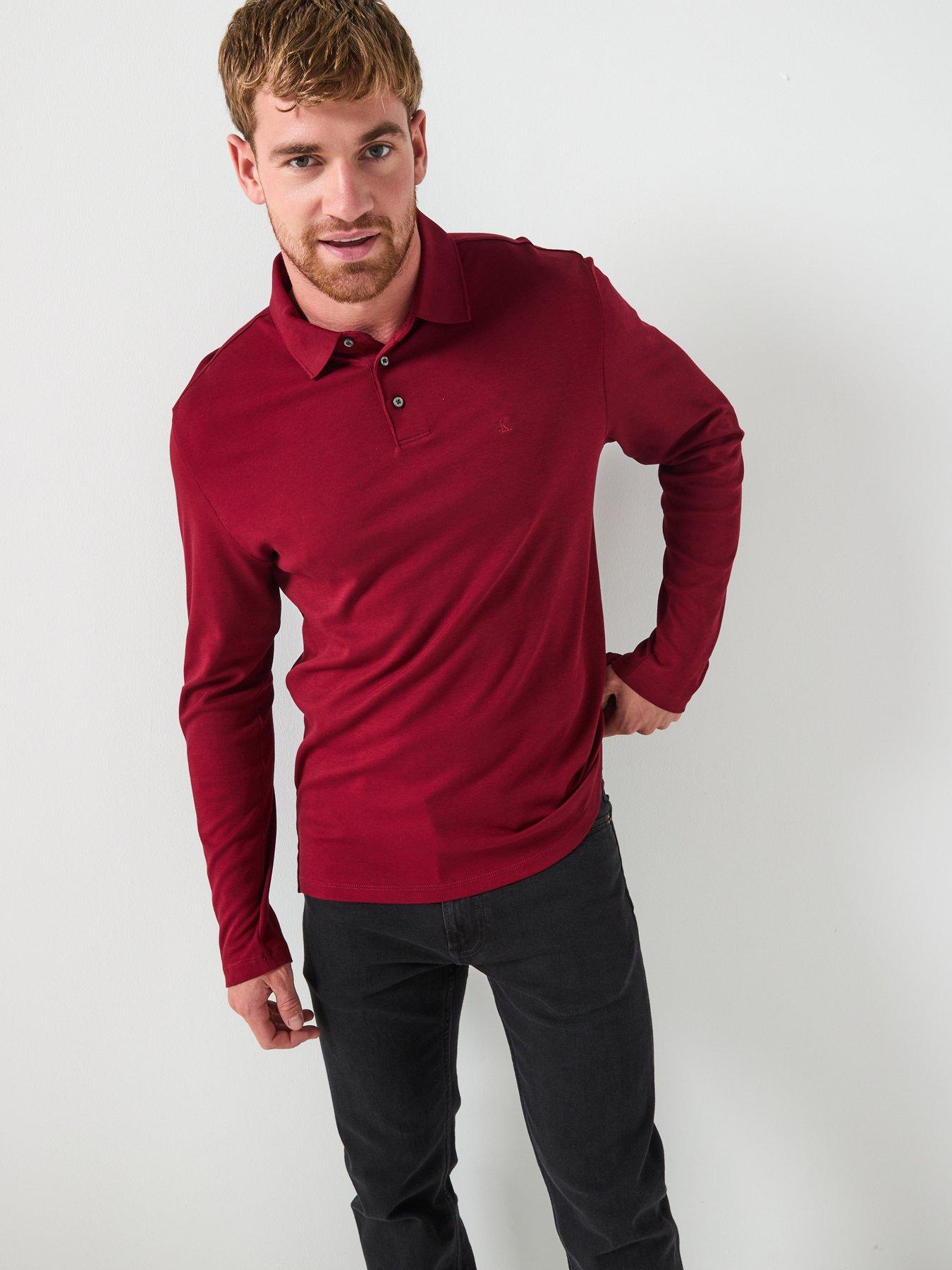 Image 5 of 5 of Calvin Klein Long Sleeve Supima Cotton Solid Polo Shirt - Dark Red