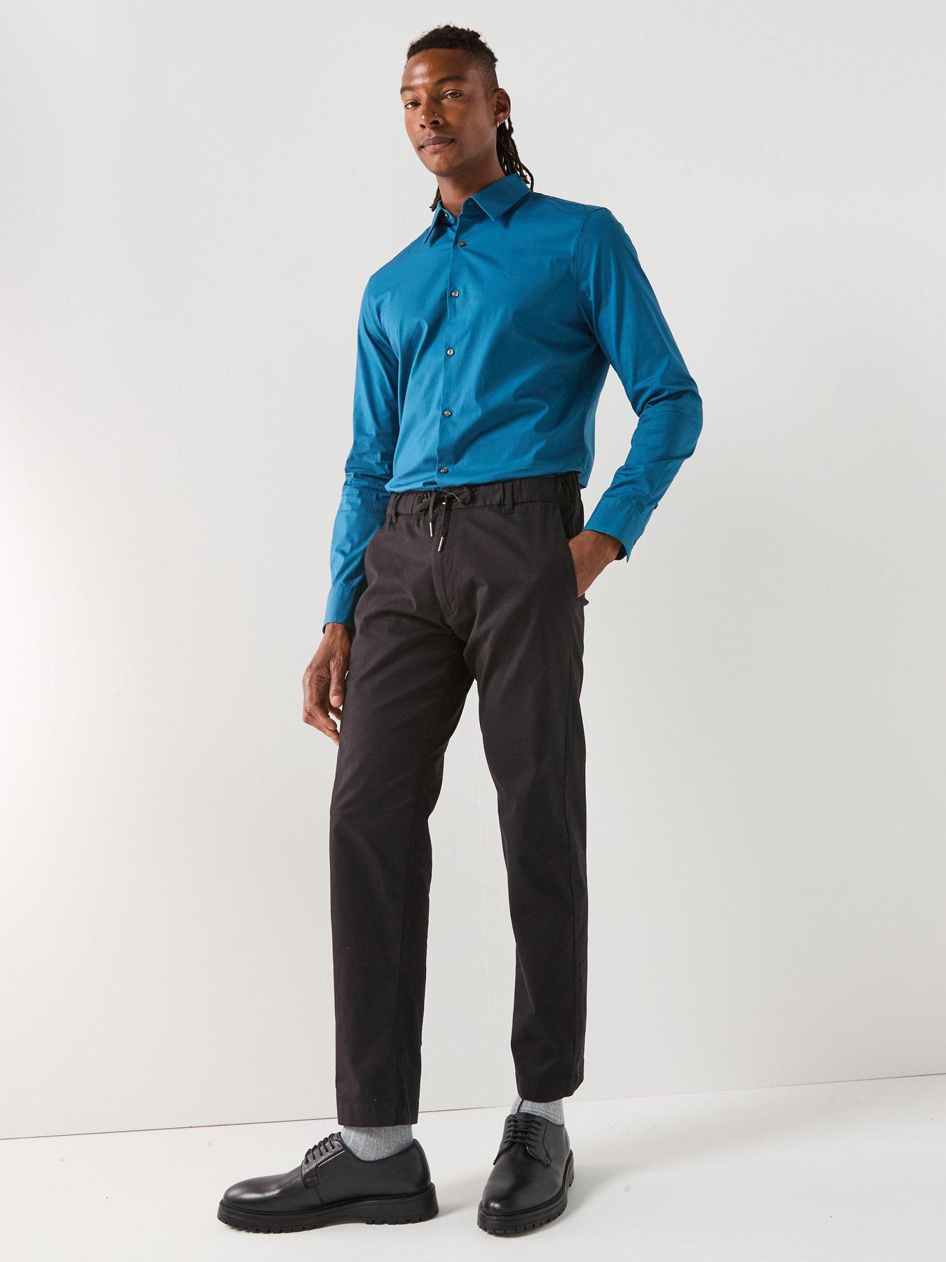  image of calvin-klein-long-sleeve-solid-stretch-slim-fit-shirt-blue