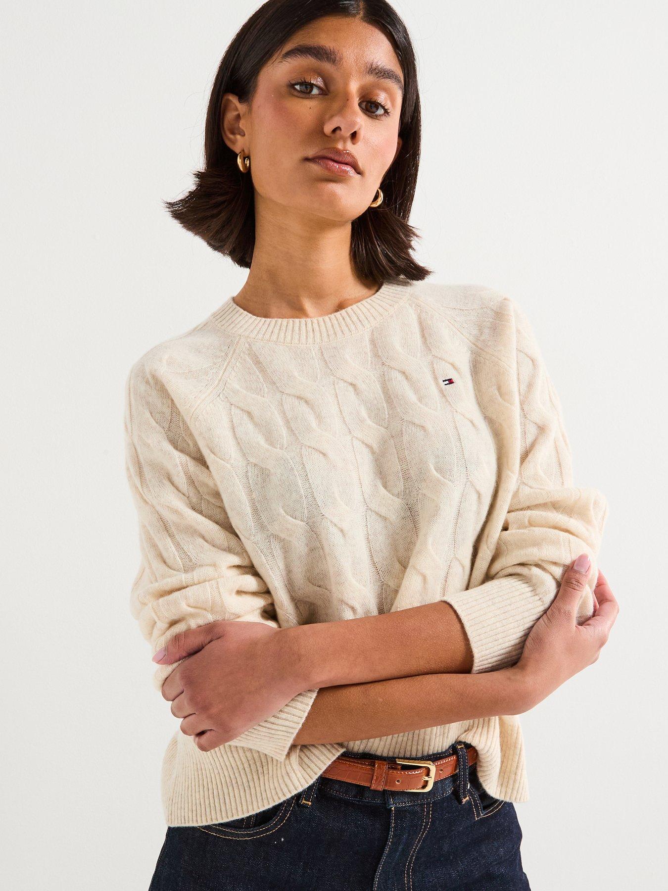 Image 4 of 6 of Tommy Hilfiger Soft Wool Cable Knit Jumper - Beige