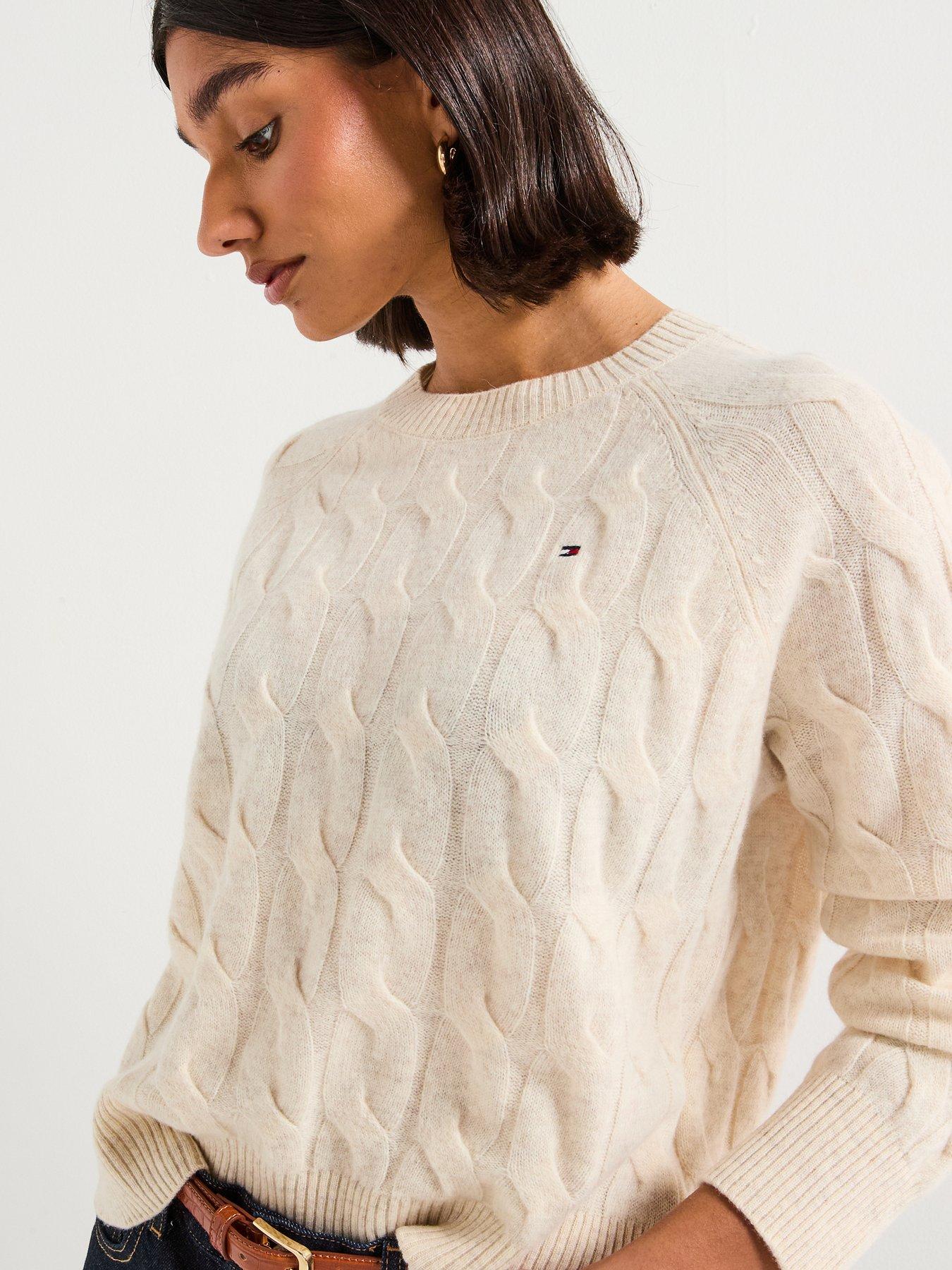 Image 5 of 6 of Tommy Hilfiger Soft Wool Cable Knit Jumper - Beige