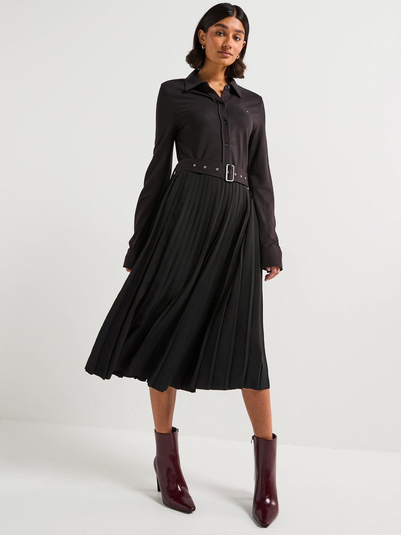 Image 3 of 6 of Tommy Hilfiger Polo Long Sleeve Midi Dress - Black