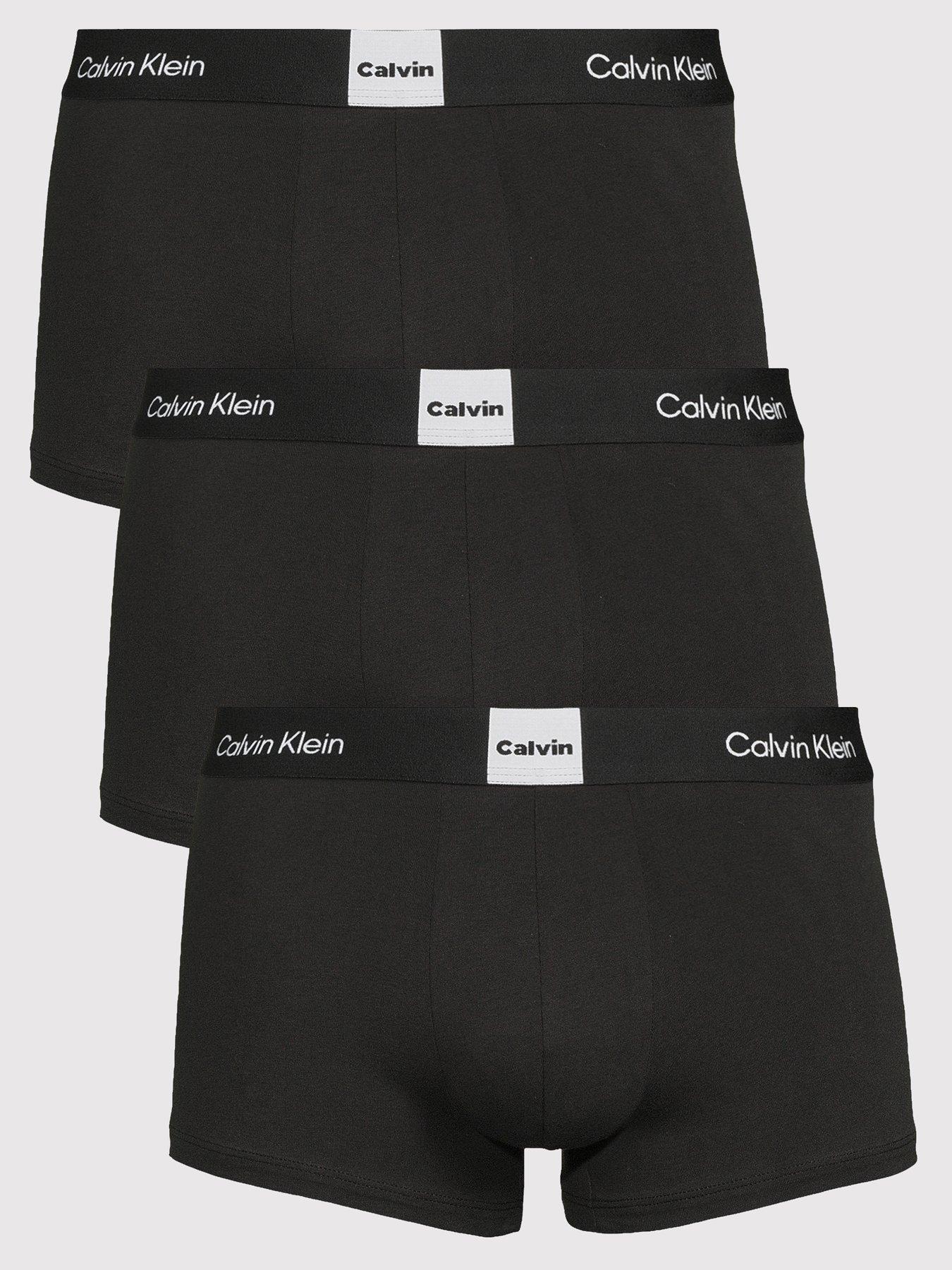 front image of calvin-klein-underwear-3-pack-graphic-logo-trunks-black