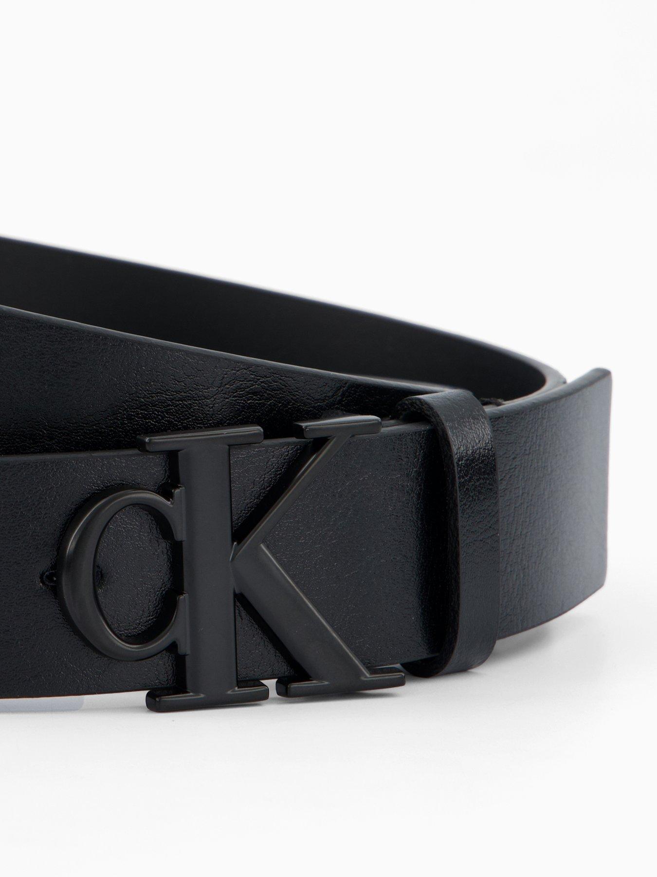 Image 2 of 4 of Calvin Klein Monogram Buckle Leather Belt - Black