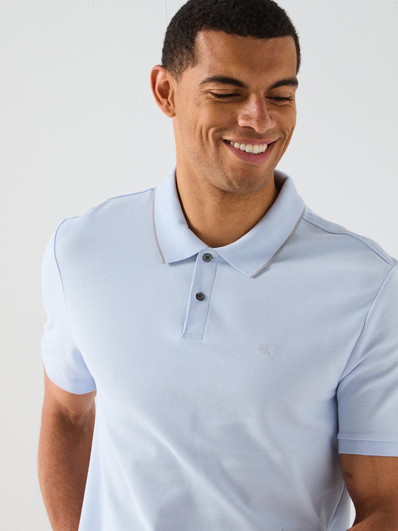  image of calvin-klein-refined-classic-tipped-polo-shirt-light-blue