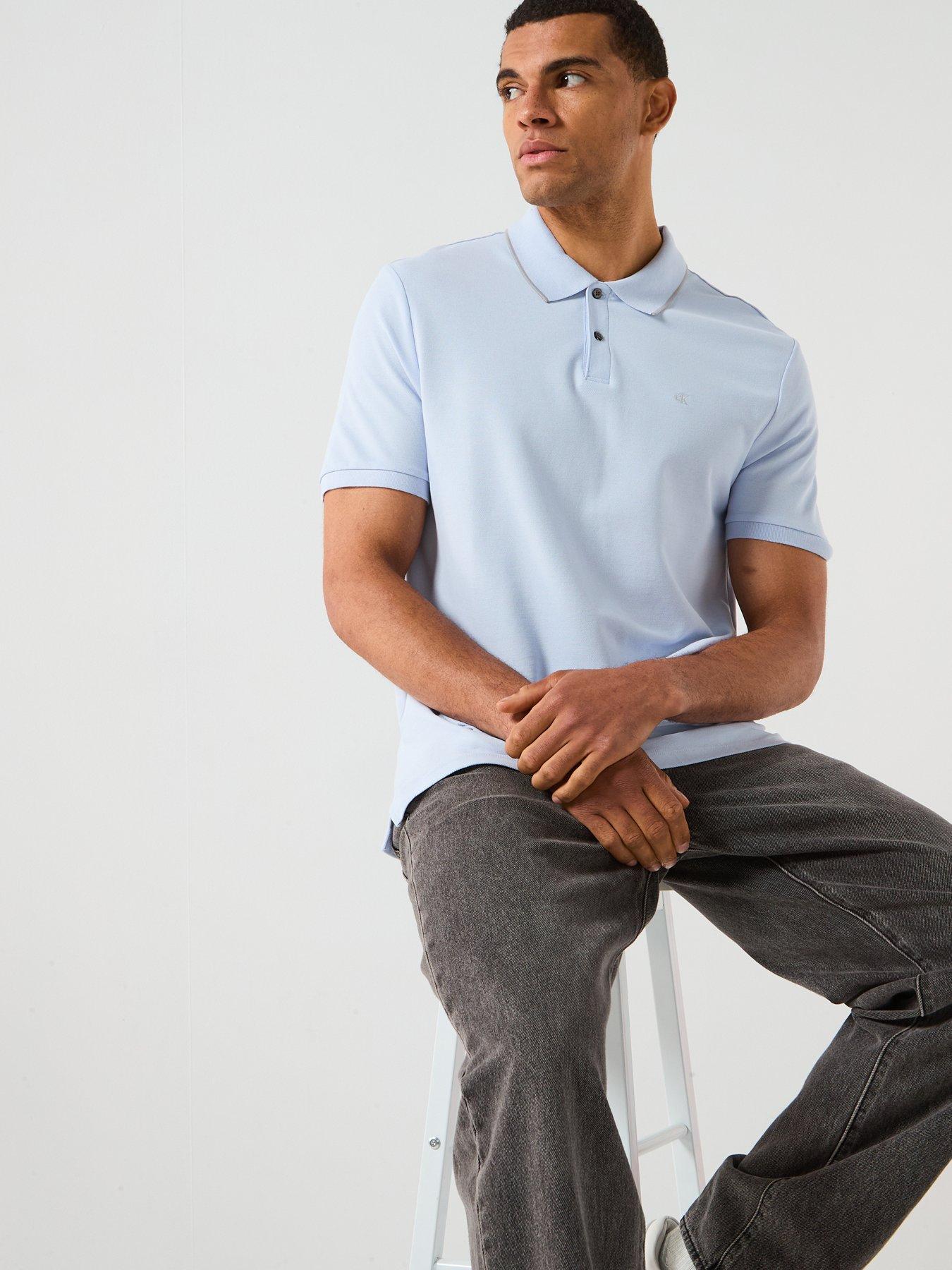  image of calvin-klein-refined-classic-tipped-polo-shirt-light-blue