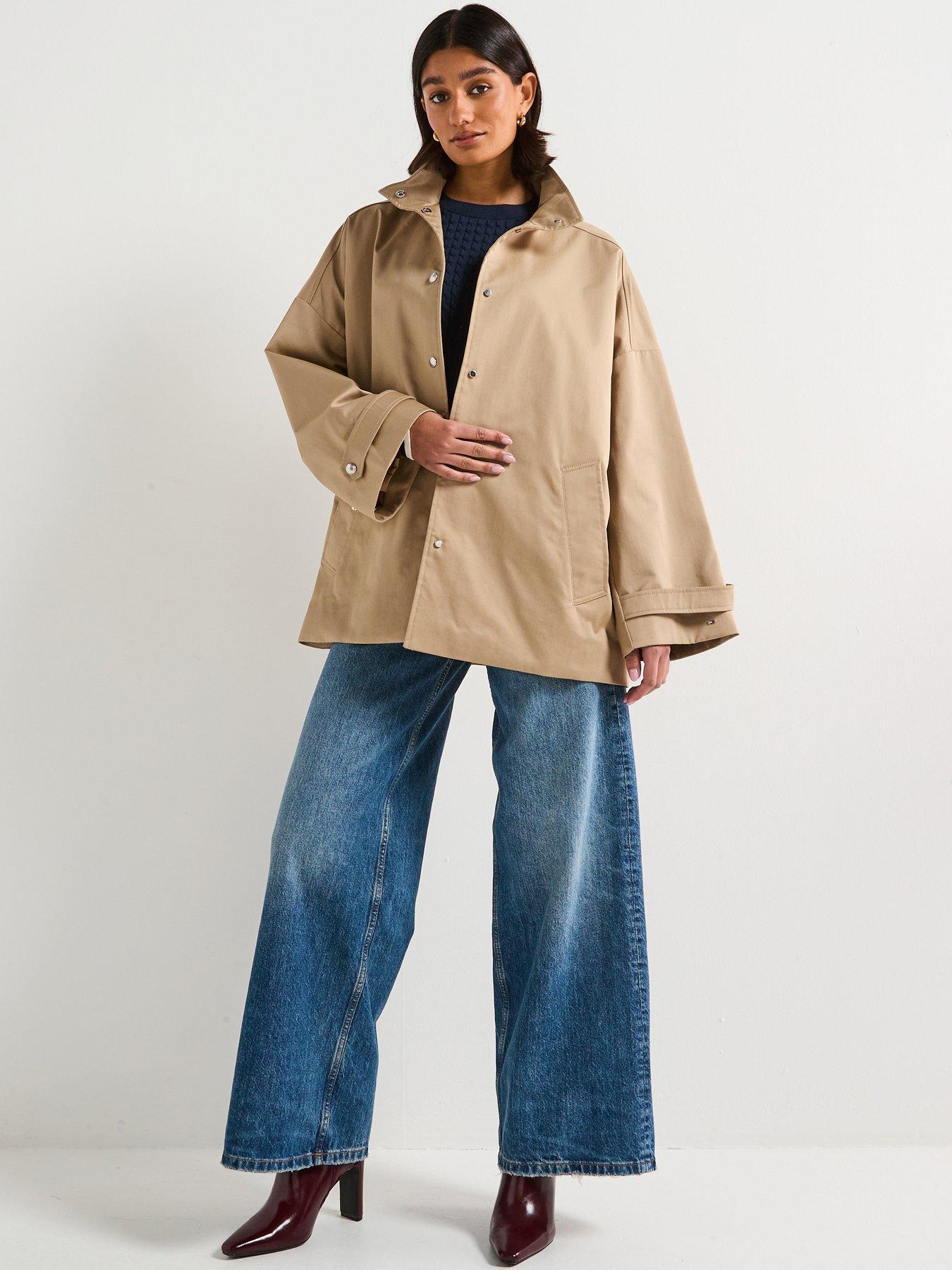 undefined Cotton Blend Oversized Jacket - Beige