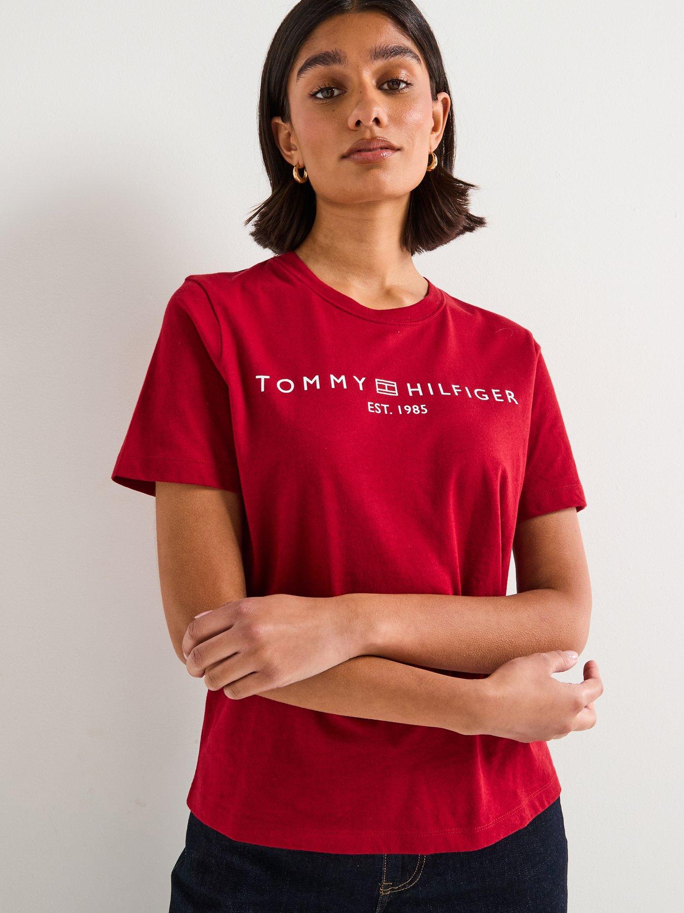 Image 1 of 6 of Tommy Hilfiger Logo Short Sleeve T-Shirt - Red