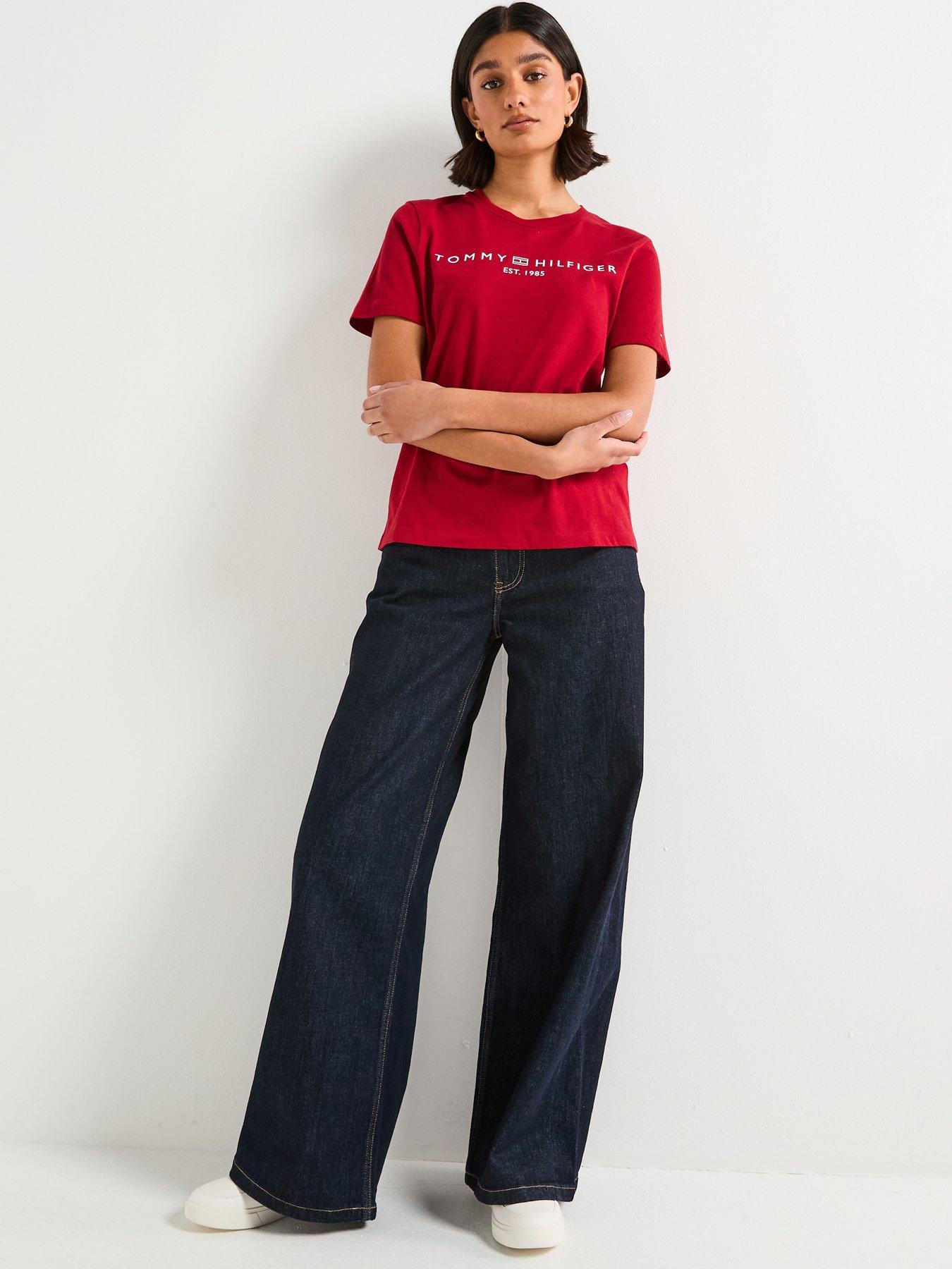 Image 3 of 6 of Tommy Hilfiger Logo Short Sleeve T-Shirt - Red