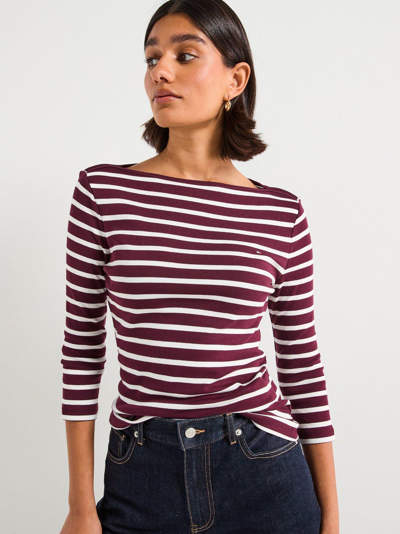 undefined Boat Neck Striped T-shirt - Red