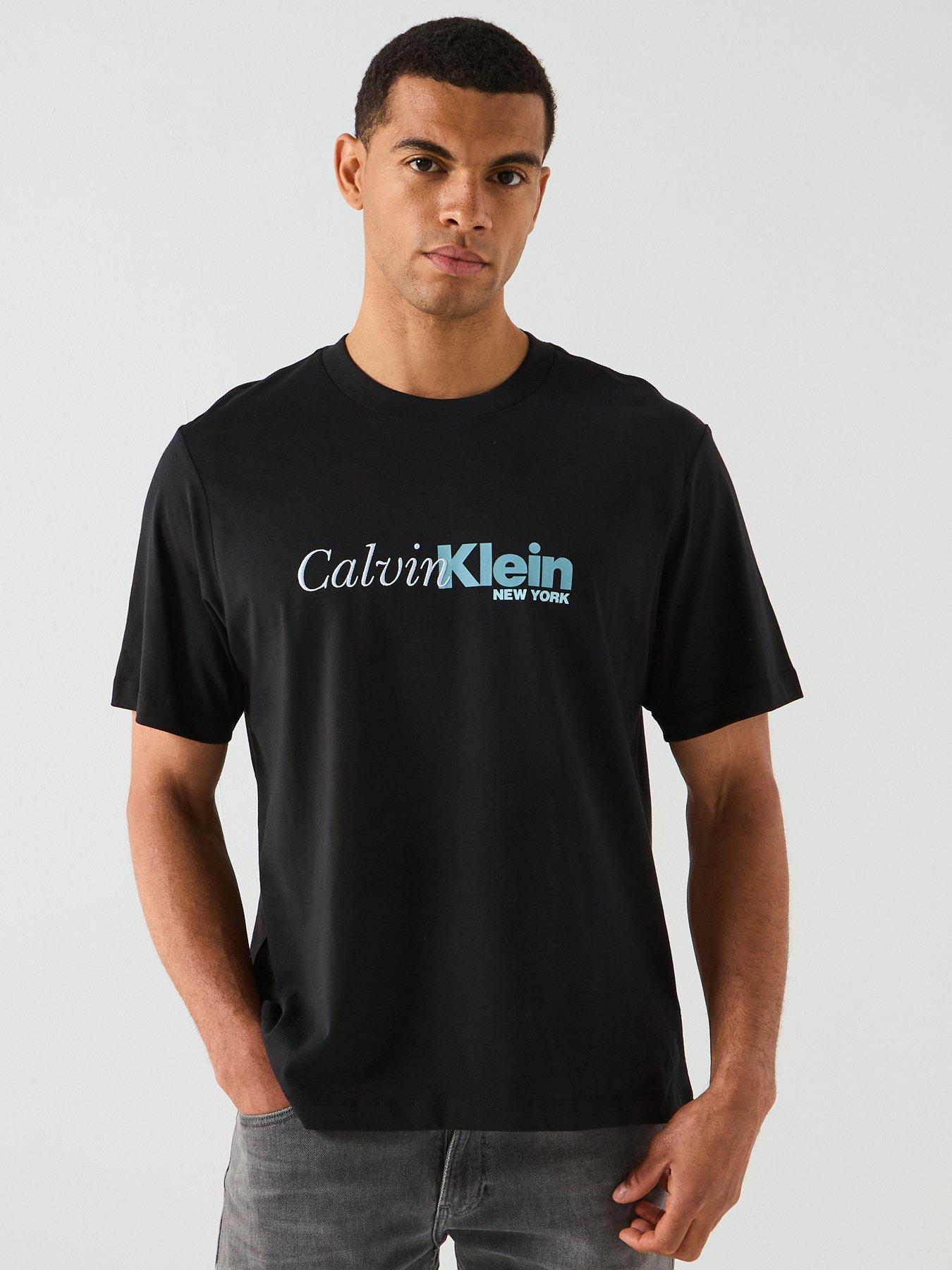 Image 1 of 5 of Calvin Klein Cursive Graphic Logo T-Shirt - Black
