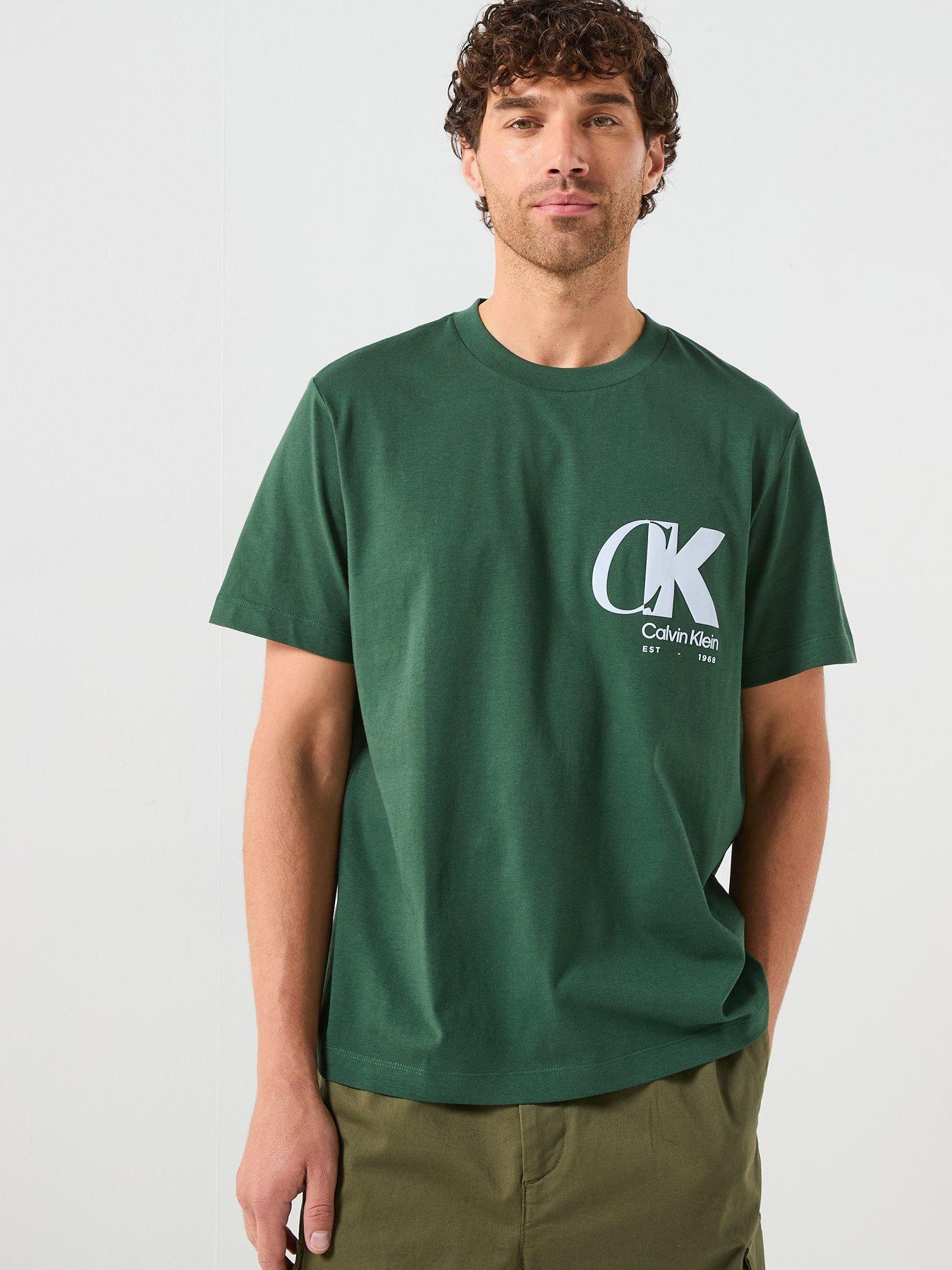 Image 1 of 6 of Calvin Klein Ck Overlap Logo Graphic T-Shirt - Dark Green