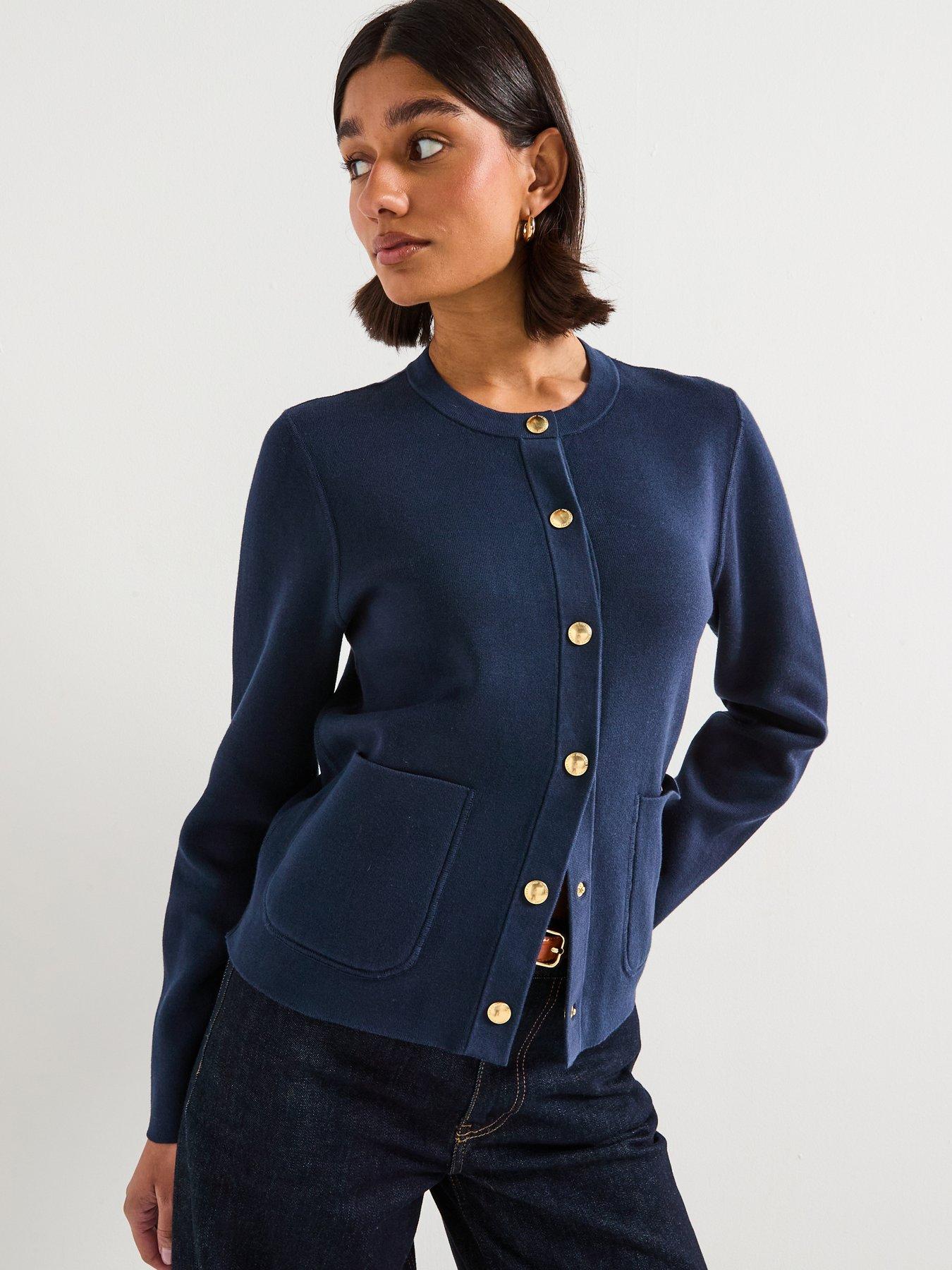 Image 1 of 6 of Tommy Hilfiger Jersey Reversible Cardigan - Blue