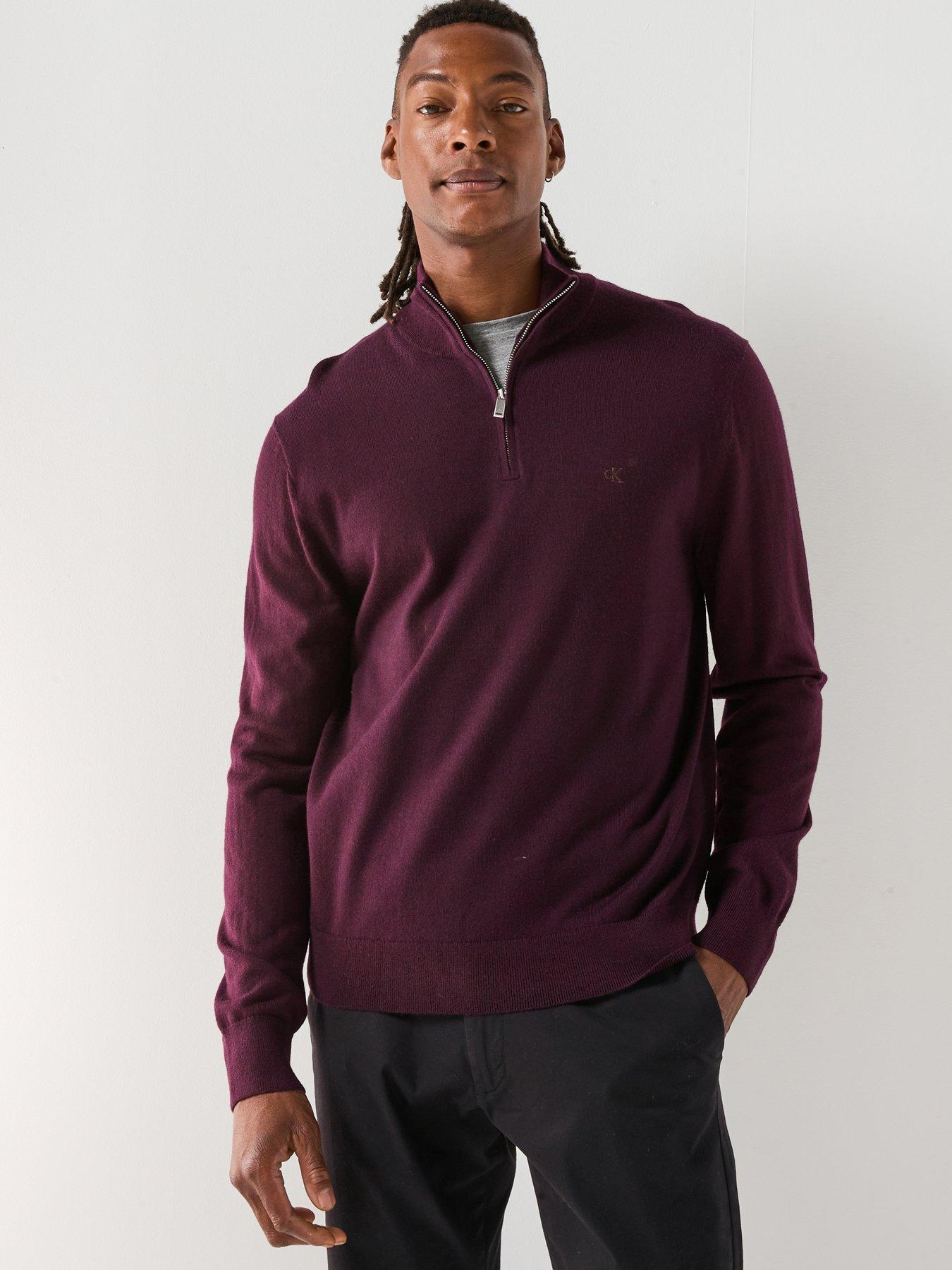 Image 1 of 6 of Calvin Klein Merino 1/4 Zip Knitted Jumper - Brown