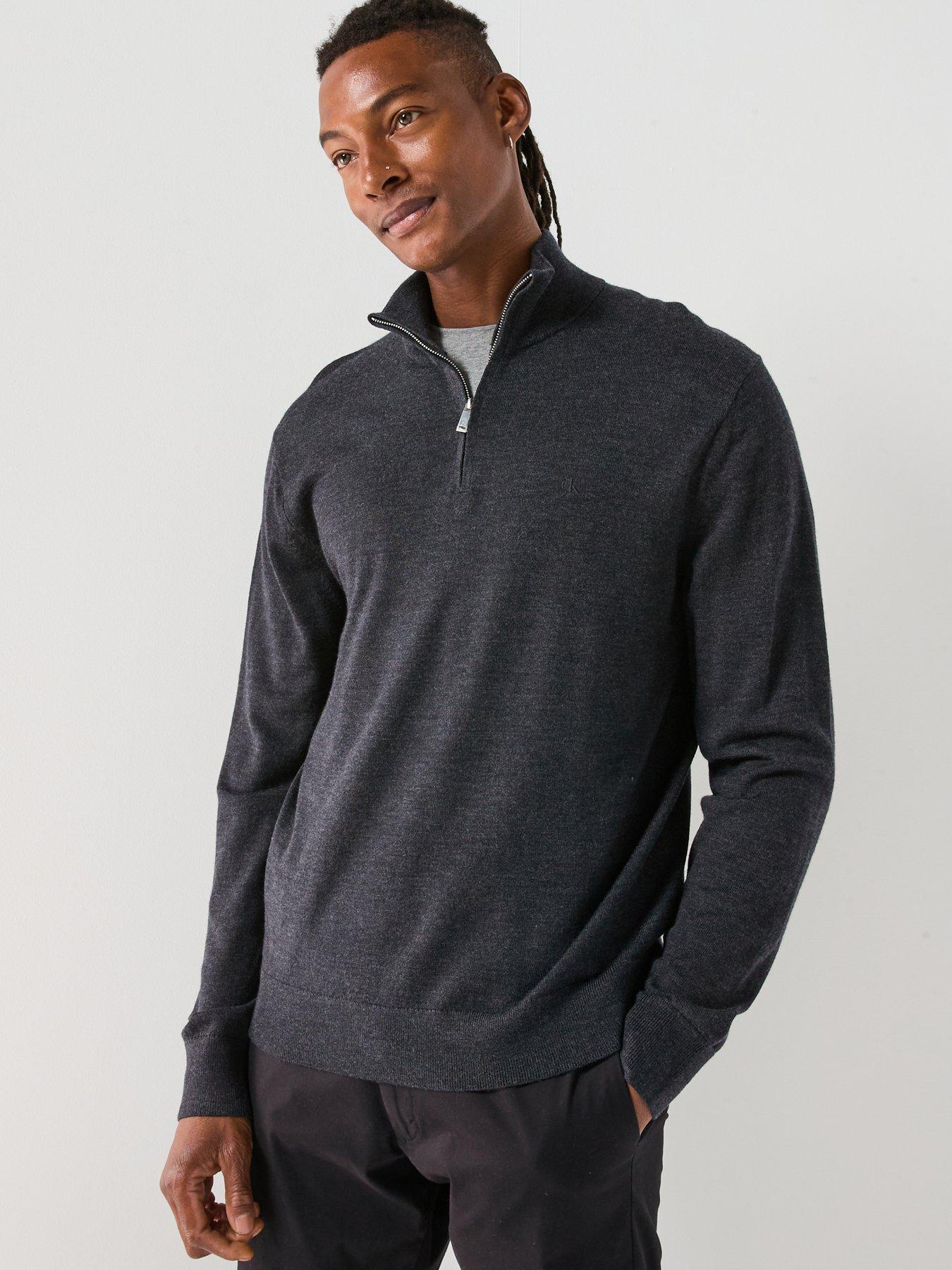 Image 1 of 6 of Calvin Klein Merino 1/4 Zip Knitted Jumper - Dark Grey