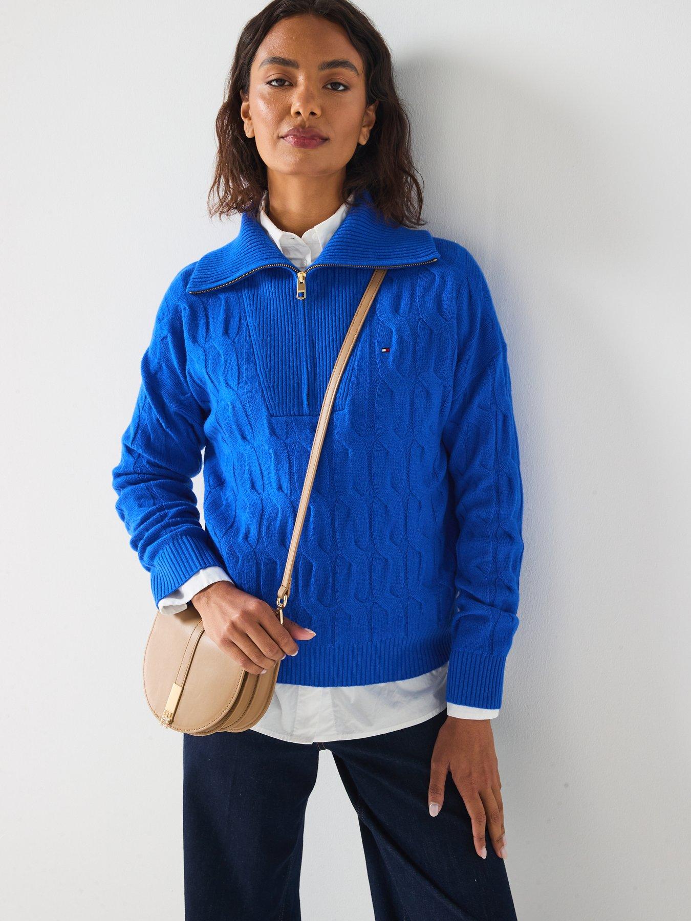 Image 6 of 6 of Tommy Hilfiger Wool Cable Half Zip Sweatshirt - Black