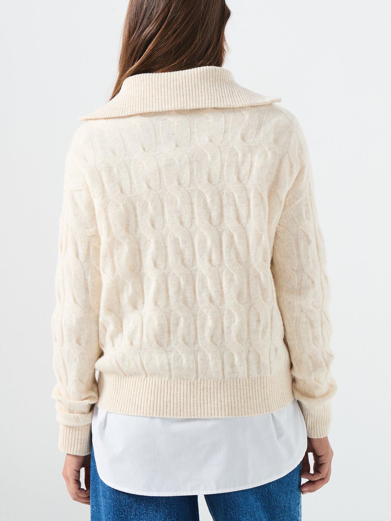 Image 2 of 6 of Tommy Hilfiger Wool Cable Half Zip Sweatshirt - Beige