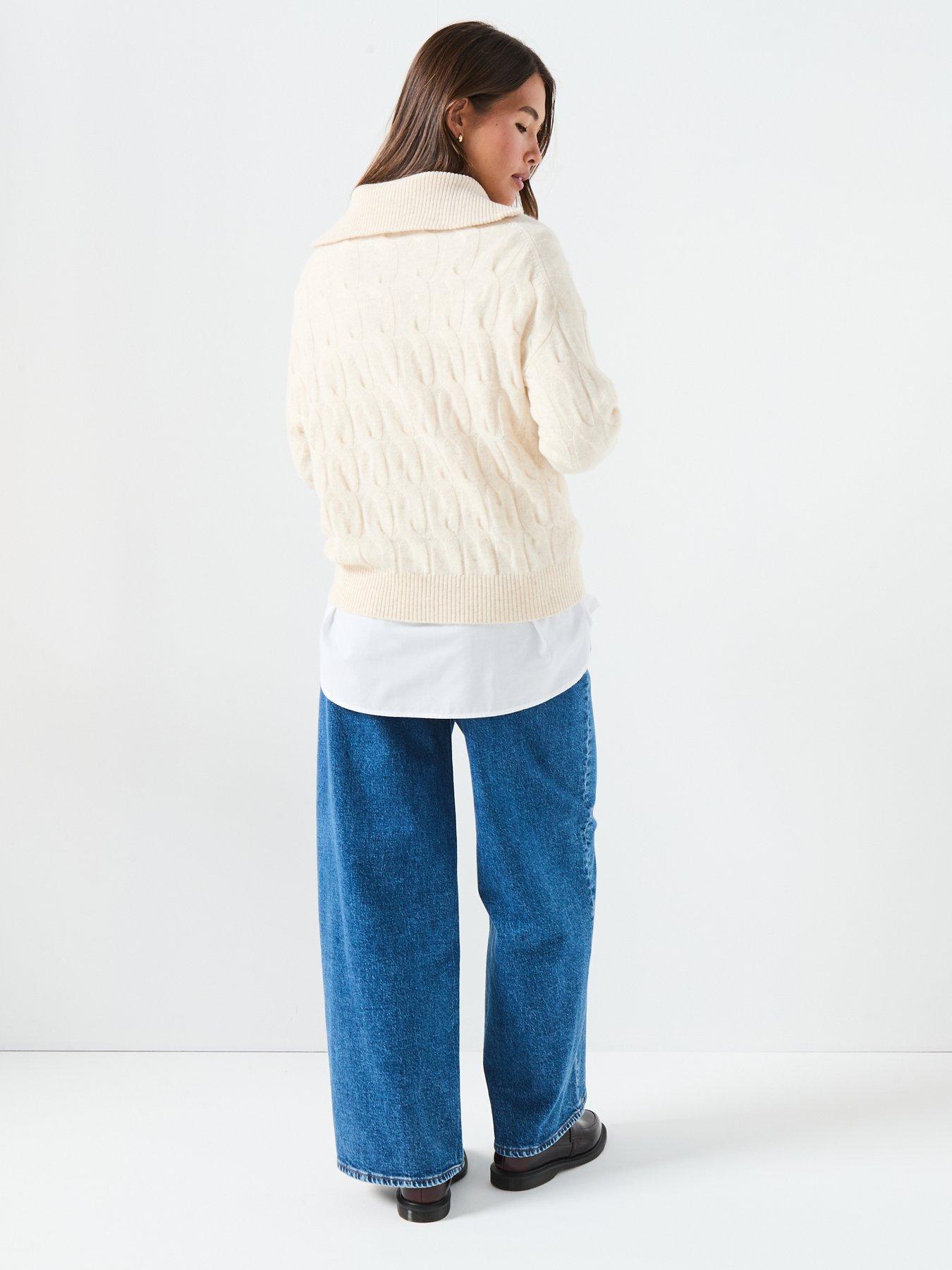  image of tommy-hilfiger-wool-cable-half-zip-jumpernbsp--beige