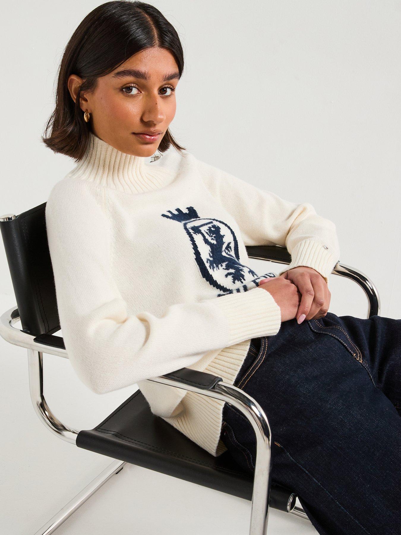  image of tommy-hilfiger-graphic-logo-high-neck-wool-sweater-beige