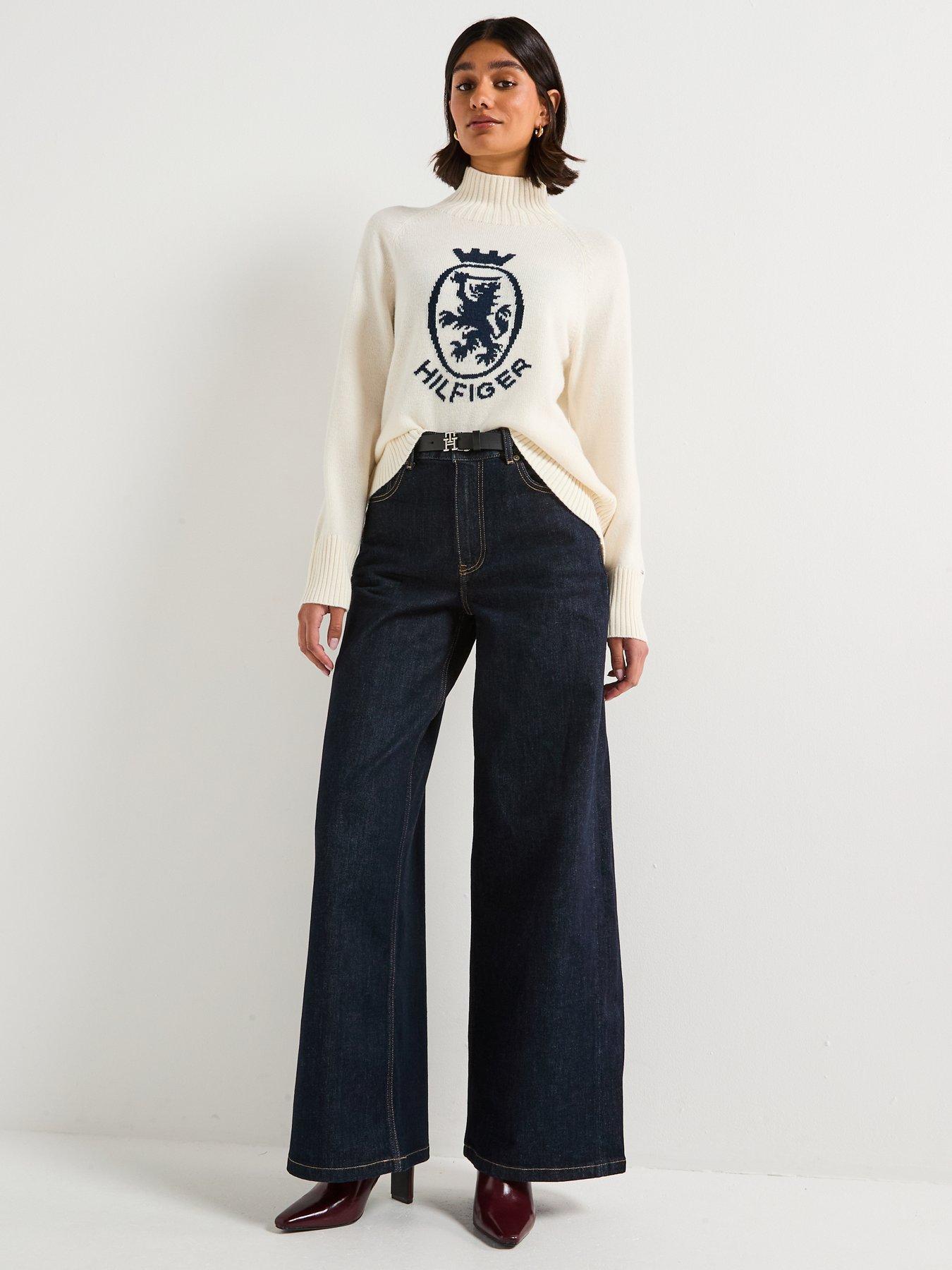  image of tommy-hilfiger-graphic-logo-high-neck-wool-sweater-beige