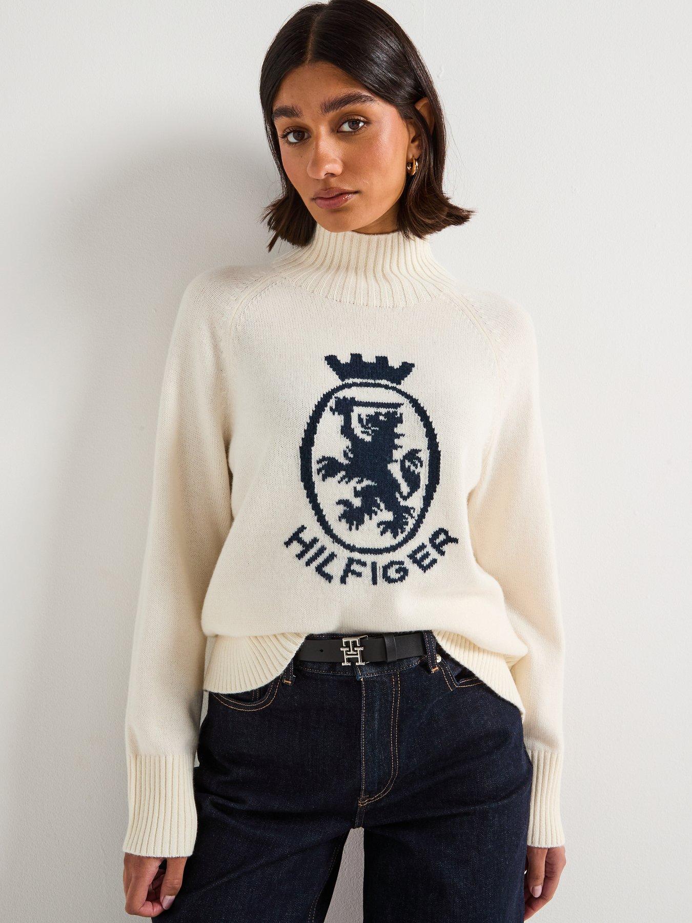  image of tommy-hilfiger-graphic-logo-high-neck-wool-sweater-beige