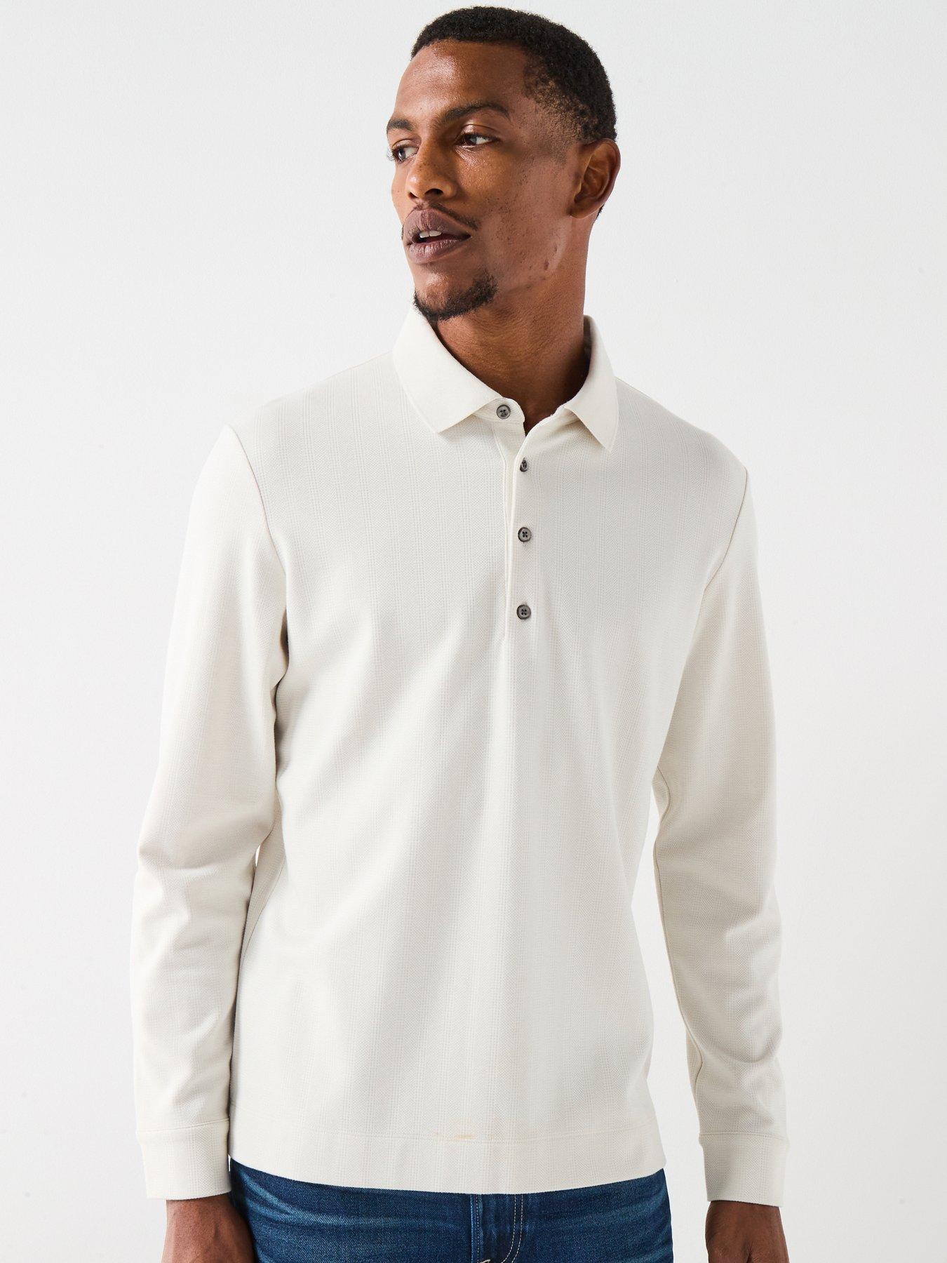  image of calvin-klein-long-sleeve-jacquard-wool-knitted-polo-shirt-cream