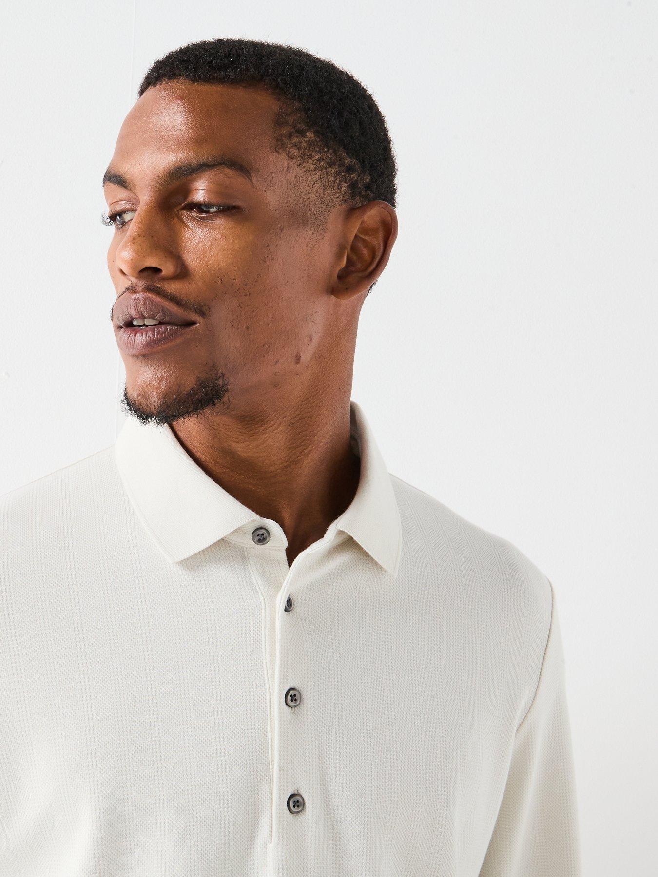  image of calvin-klein-long-sleeve-jacquard-wool-knitted-polo-shirt-cream