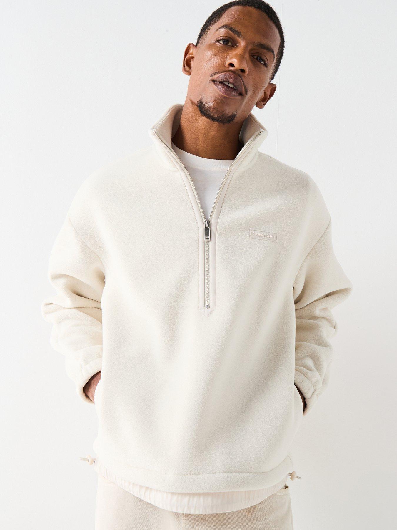 Calvin Klein Polar Fleece Rib Mock Neck 1/4 Zip Sweat - Cream
