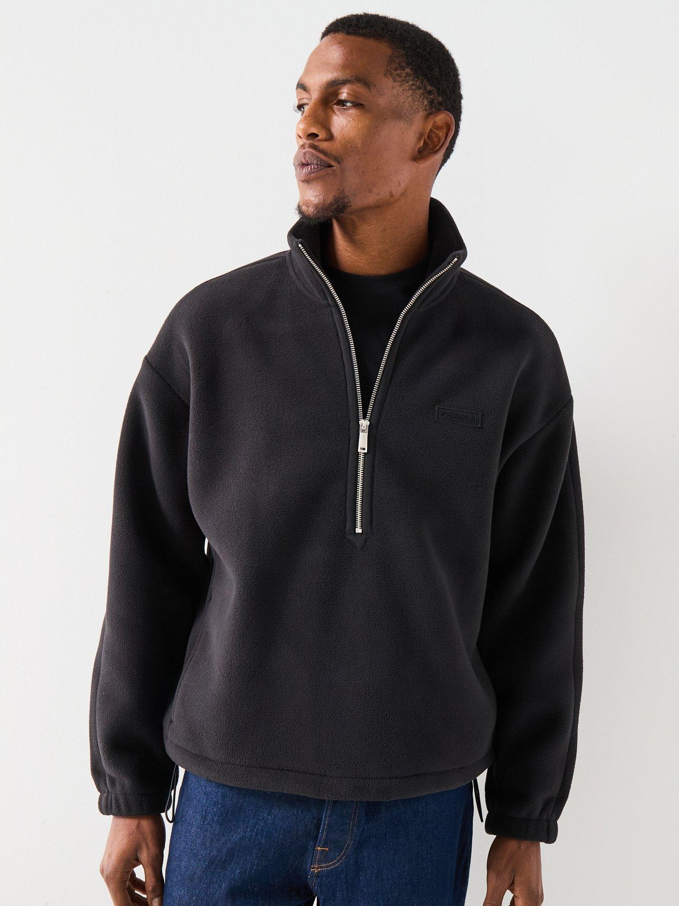  image of calvin-klein-polar-fleece-rib-mock-neck-14-zip-sweat-black