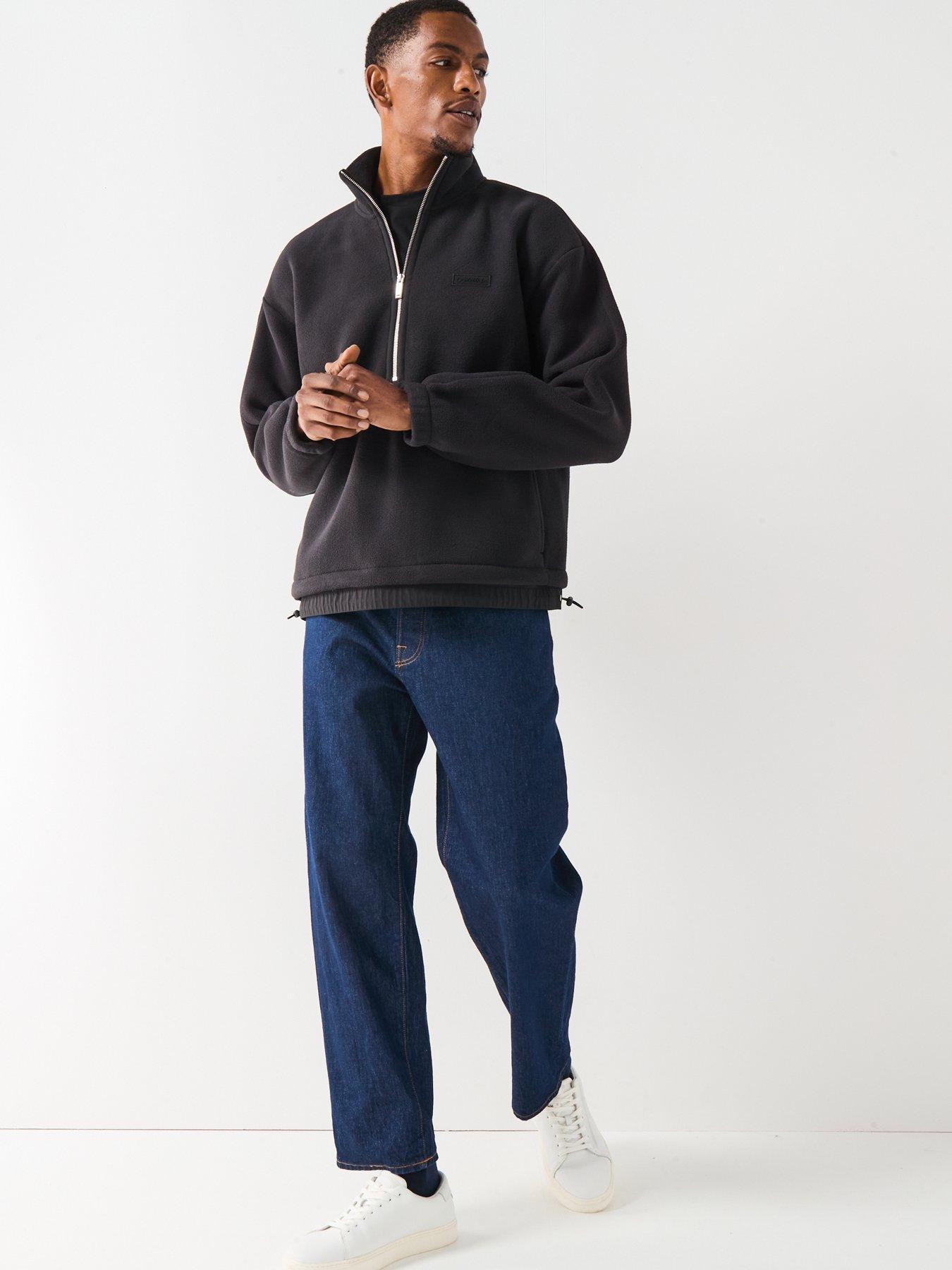  image of calvin-klein-polar-fleece-rib-mock-neck-14-zip-sweat-black