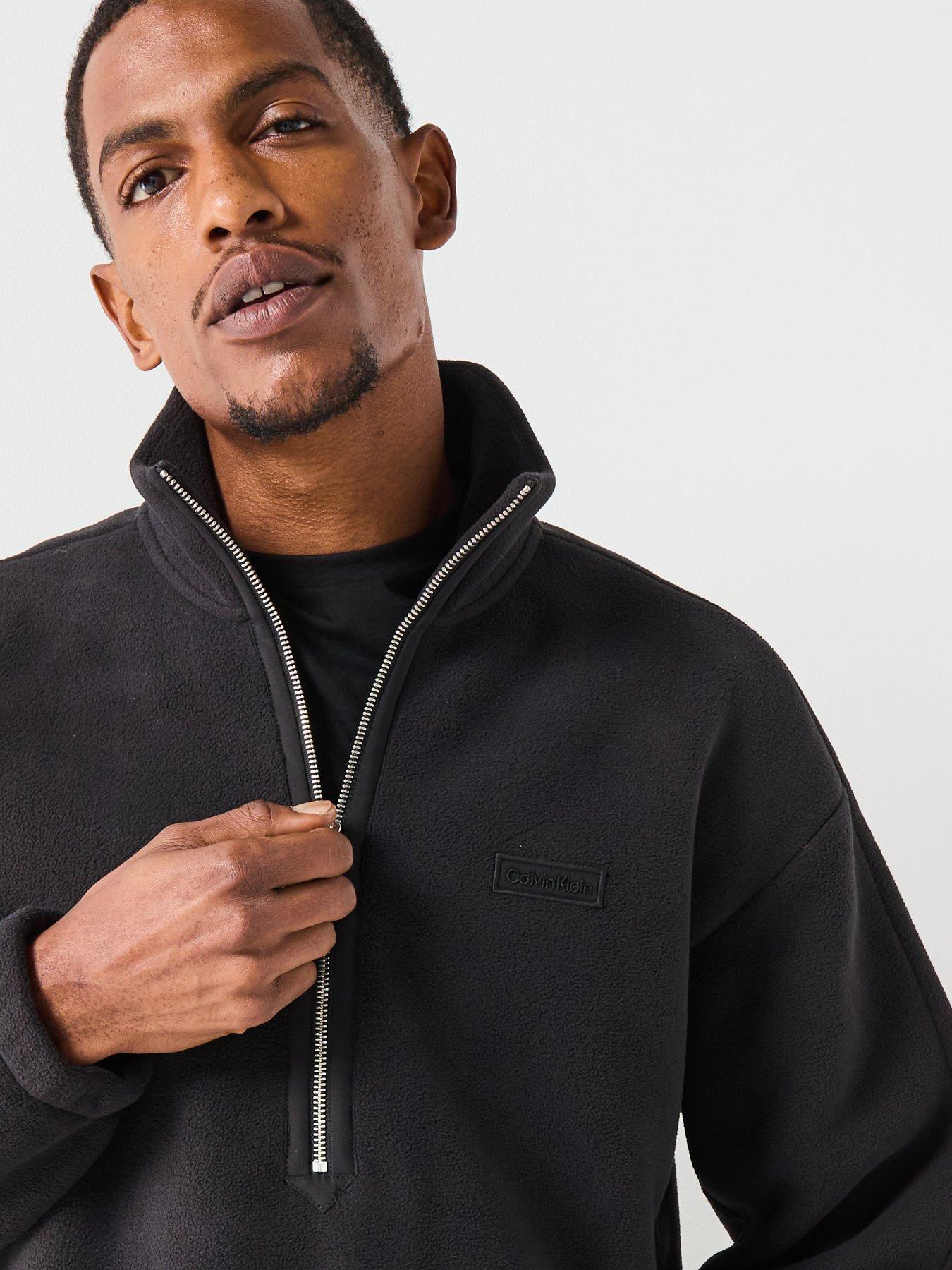  image of calvin-klein-polar-fleece-rib-mock-neck-14-zip-sweat-black