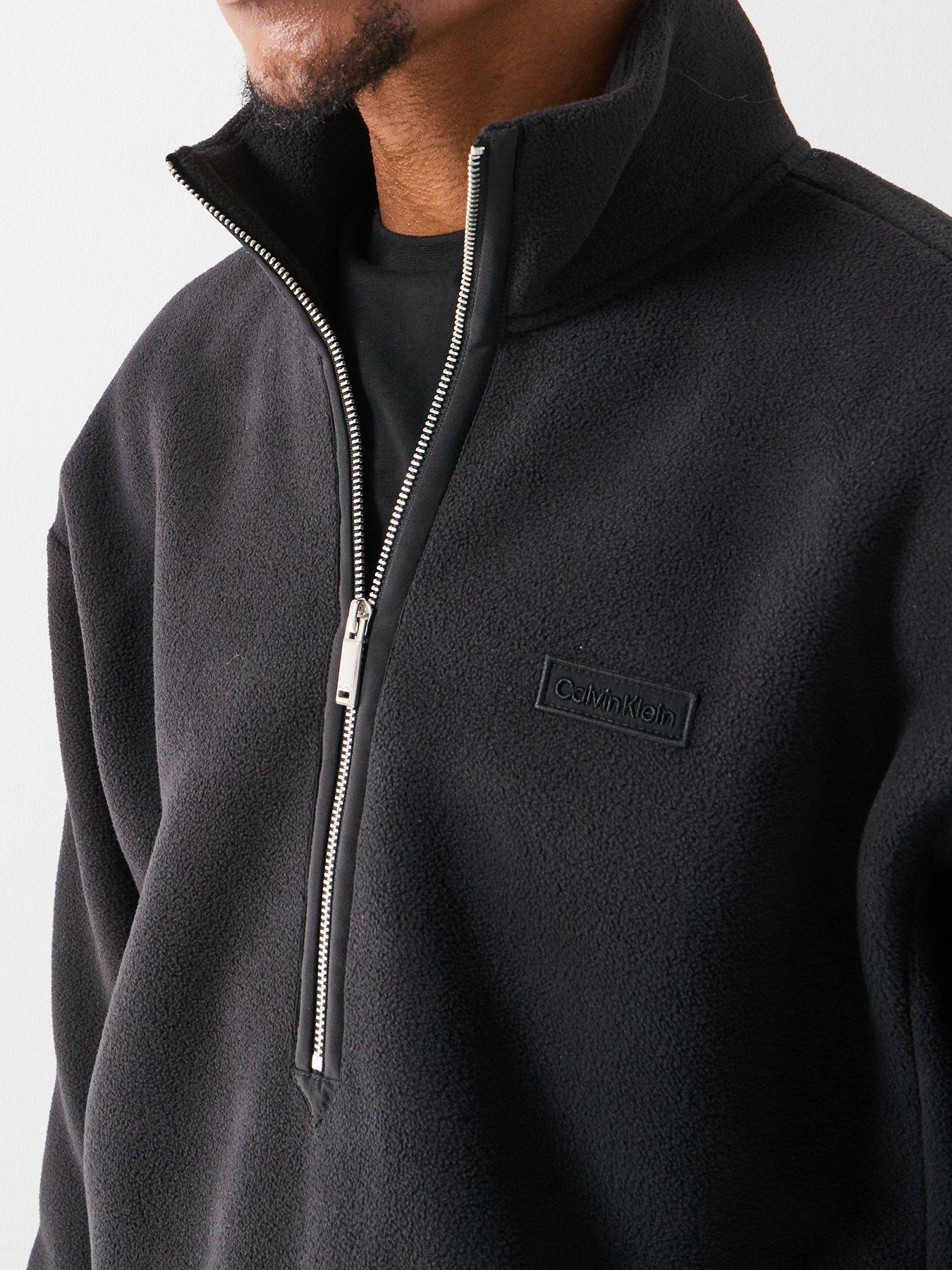  image of calvin-klein-polar-fleece-rib-mock-neck-14-zip-sweat-black