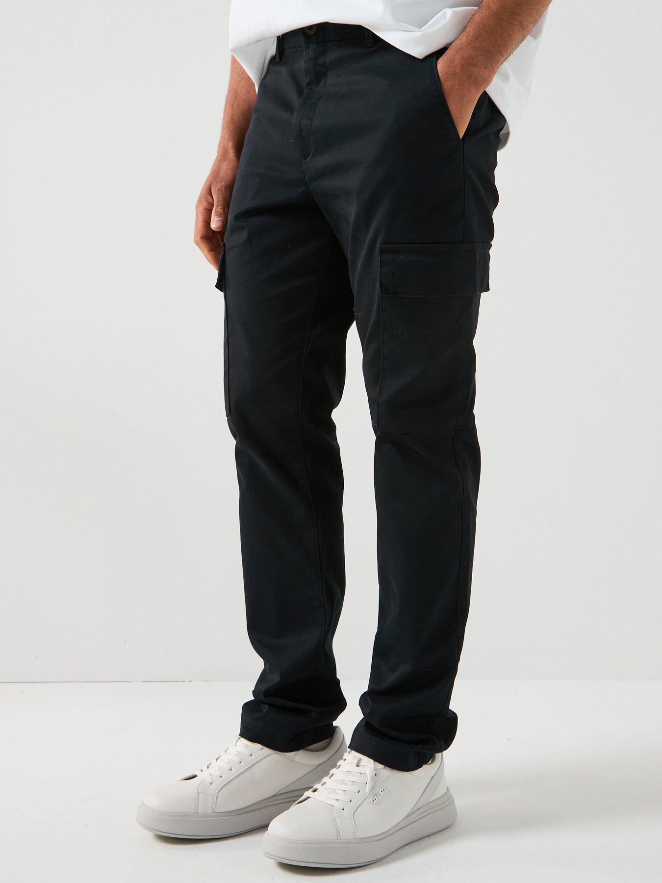  image of calvin-klein-slim-cotton-stretch-cargo-trousers-black