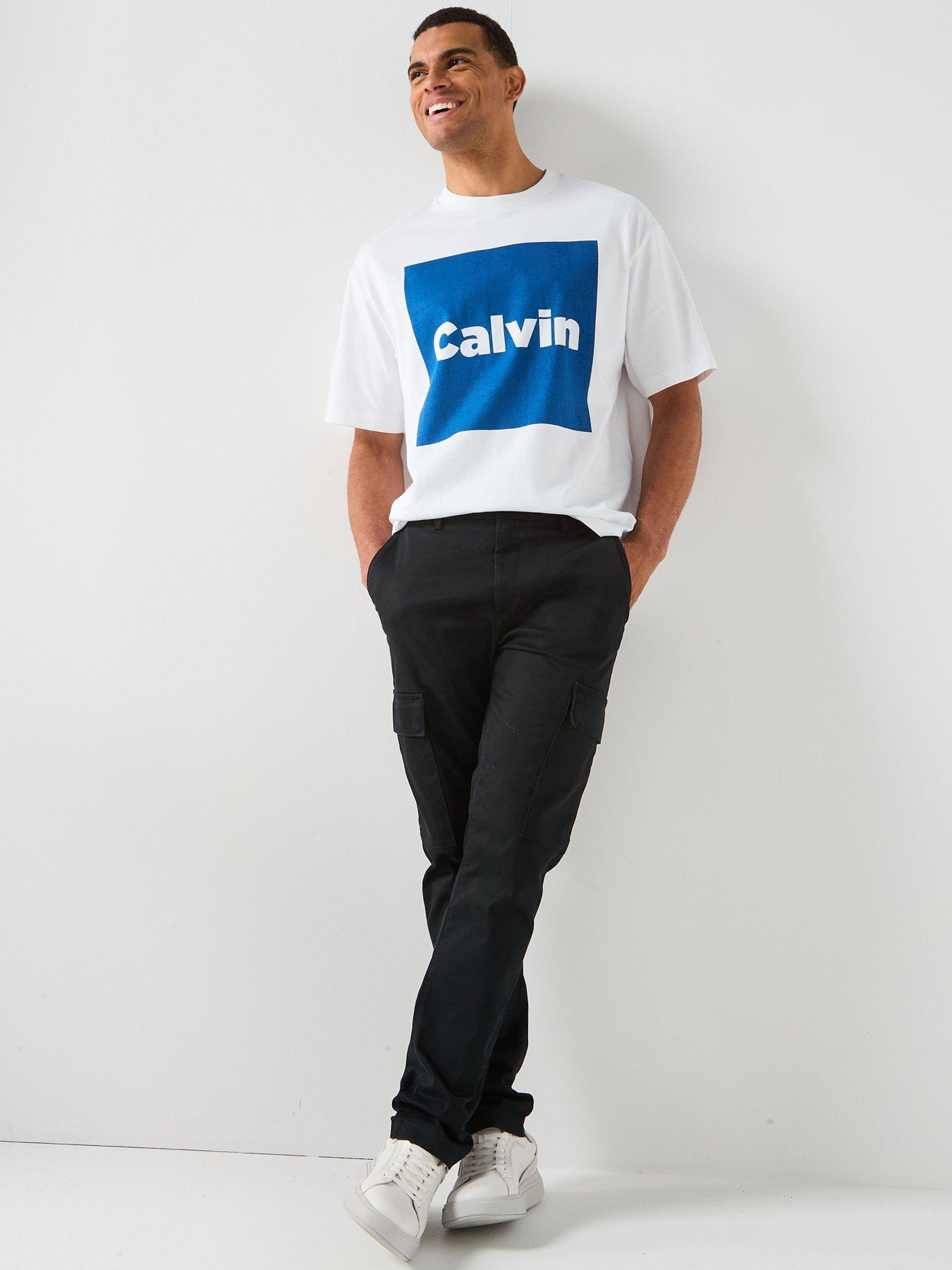  image of calvin-klein-slim-cotton-stretch-cargo-trousers-black