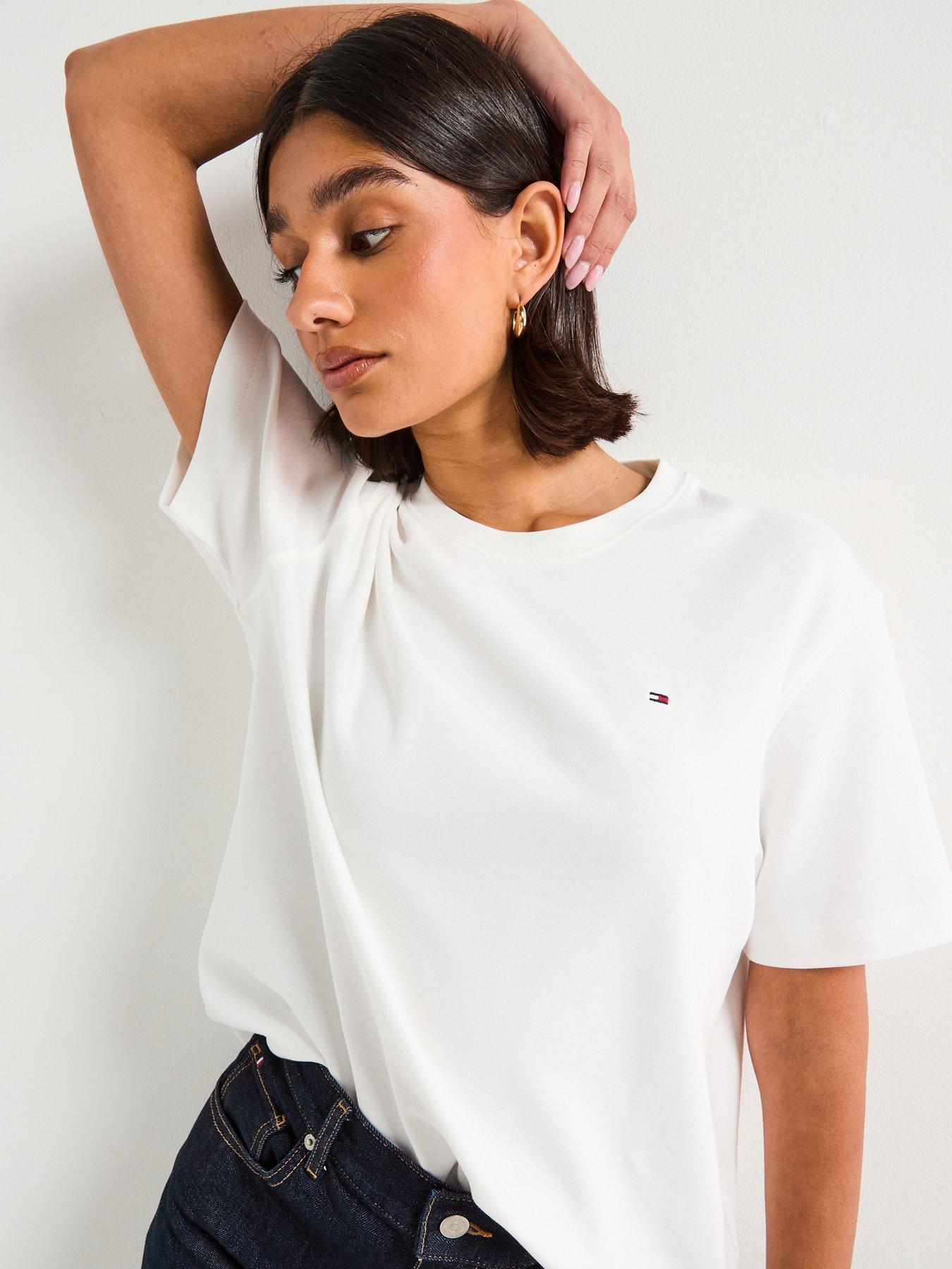 Image 1 of 6 of Tommy Hilfiger Modern Interlock Boxy Short Sleeve T-Shirt - Beige