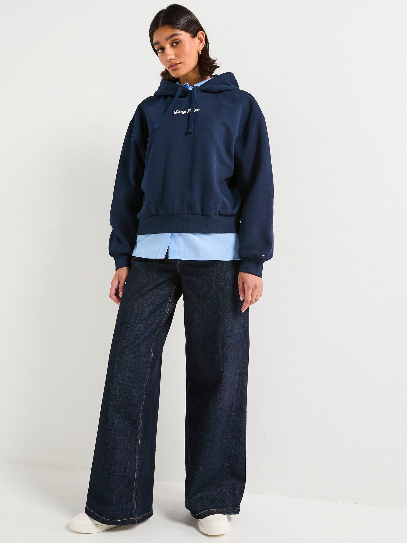  image of tommy-hilfiger-classic-script-fleece-hoodie-blue