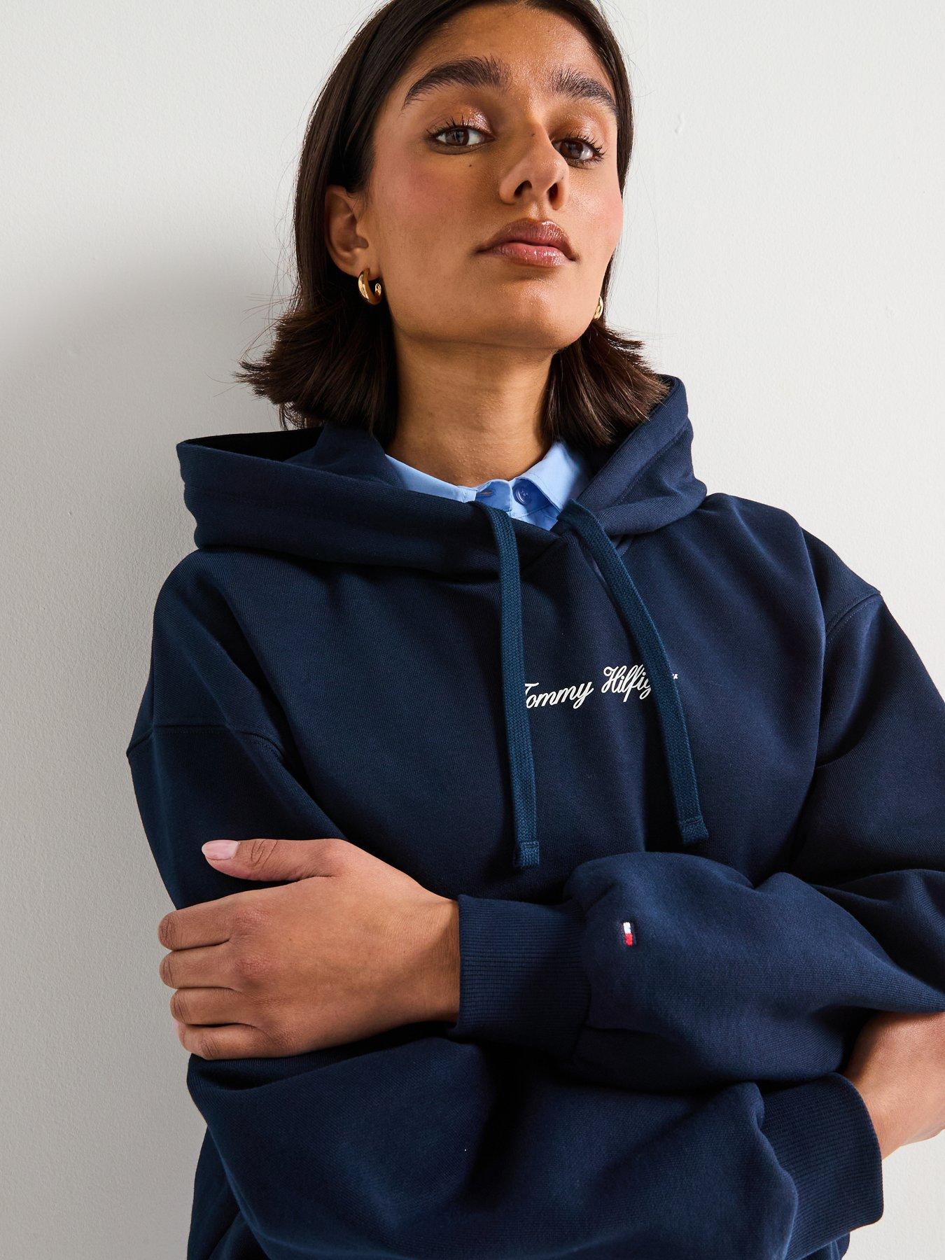  image of tommy-hilfiger-classic-script-fleece-hoodie-blue