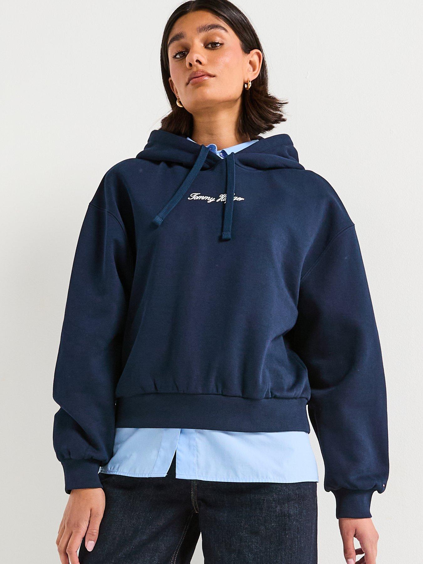  image of tommy-hilfiger-classic-script-fleece-hoodie-blue
