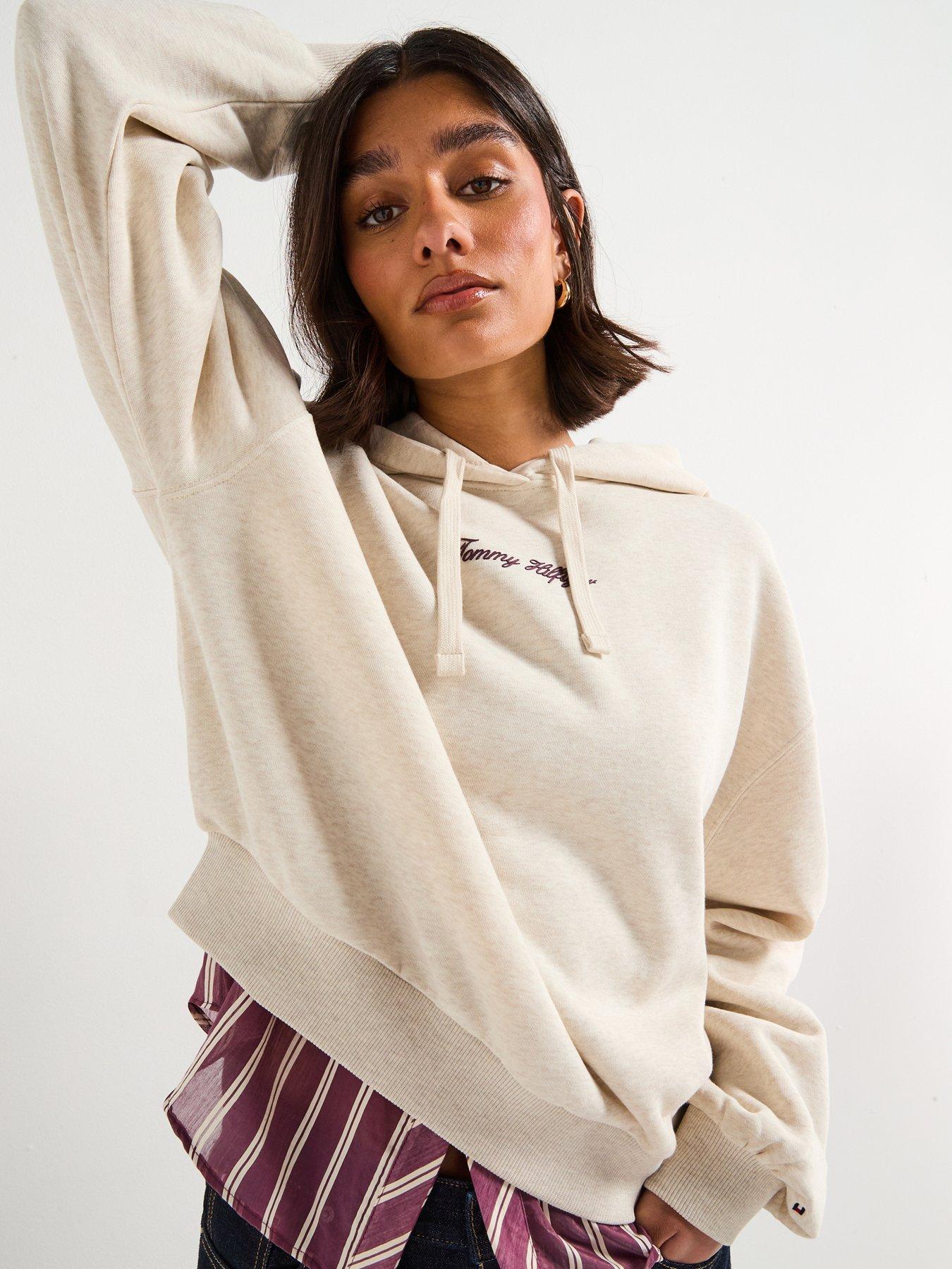 Image 1 of 6 of Tommy Hilfiger Classic Script Fleece Hoodie - Beige
